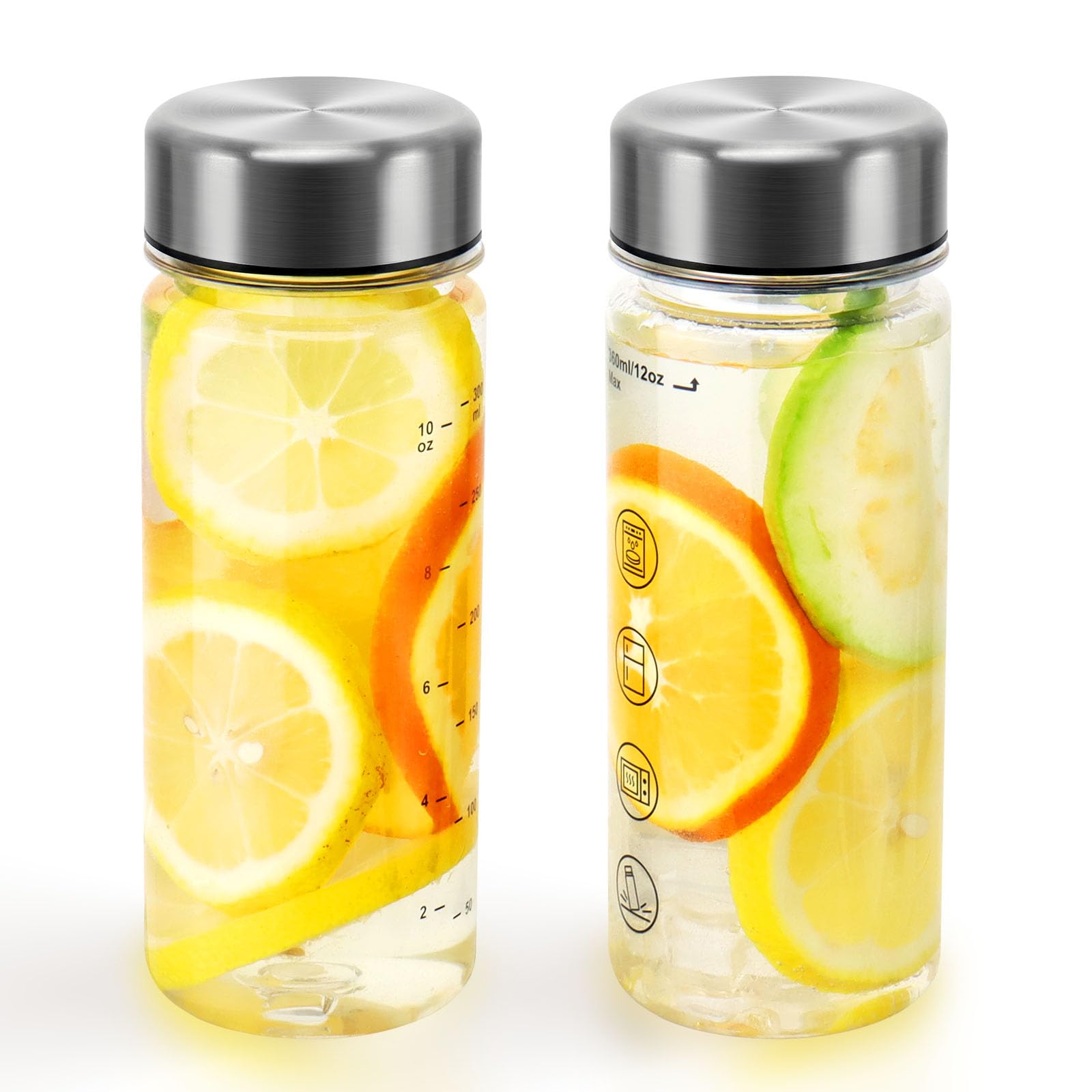 BuildLife Plastic Water Bottle with Stainlesss Steel Lid, 350ML Reusable Tritan Drinking Bottles BPA-Free Leak Proof Beverage Juice Container for School Office Sports (2pcs 350ml) — image 1
