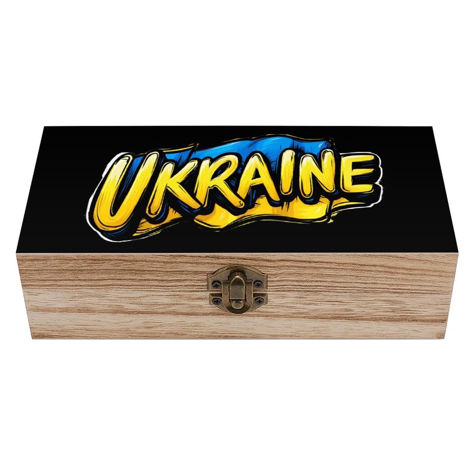 Ukrainian Flag Wooden Box with Hinged Lid Decorative Storage Case Container