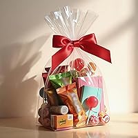 Vista 6 de Morepack Bolsas de celofán de fondo plano, 100 unidades, 10 x 4 x 14 pulgadas, bolsas de regalo de celofán de fondo plano transparente con lazos