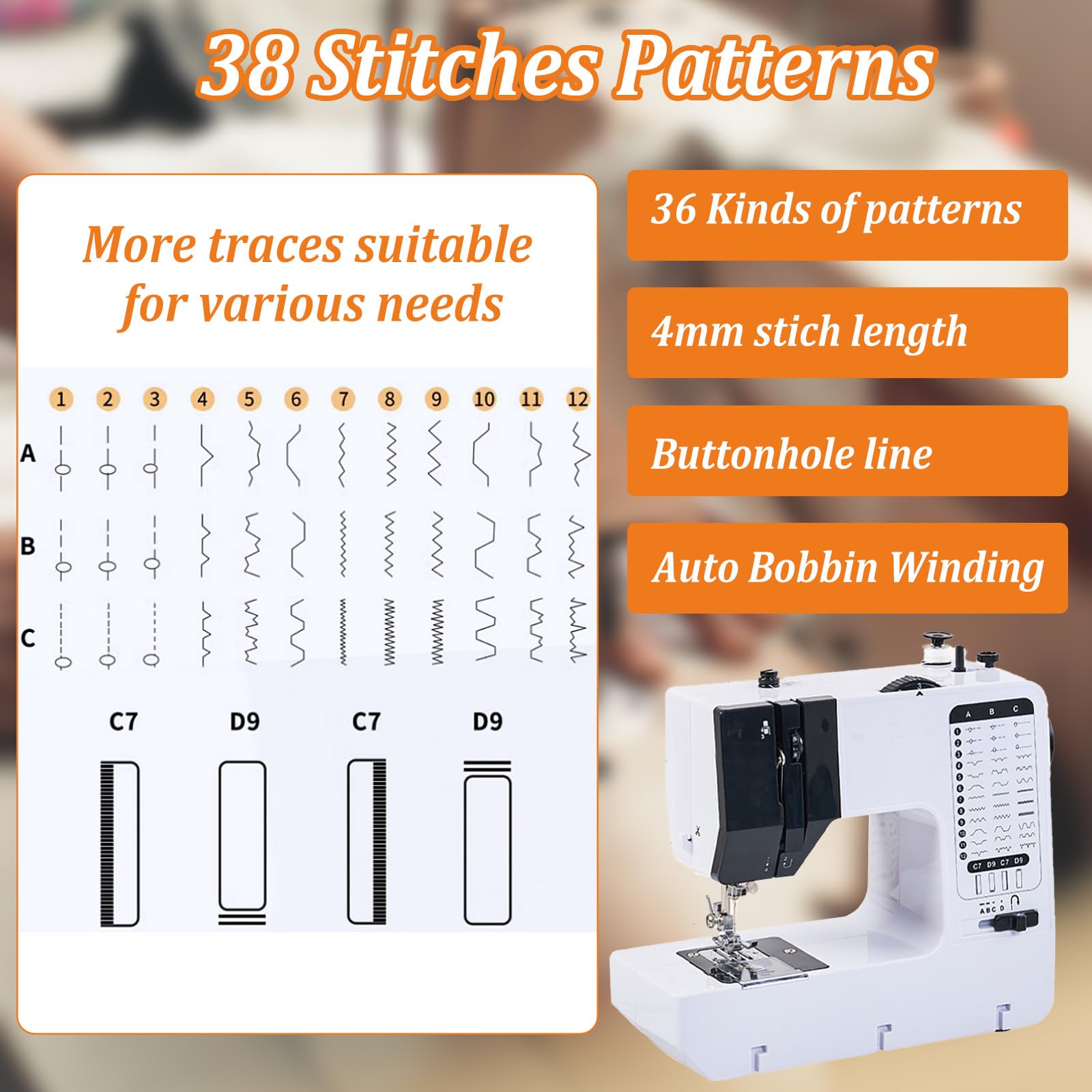 Máquina de coser con mesa deslizante, 38 programas de puntada, máquina de coser eléctrica portátil con luz LED y pedal, juego de accesorios de costura, mini máquina de coser para ropa, fundas de