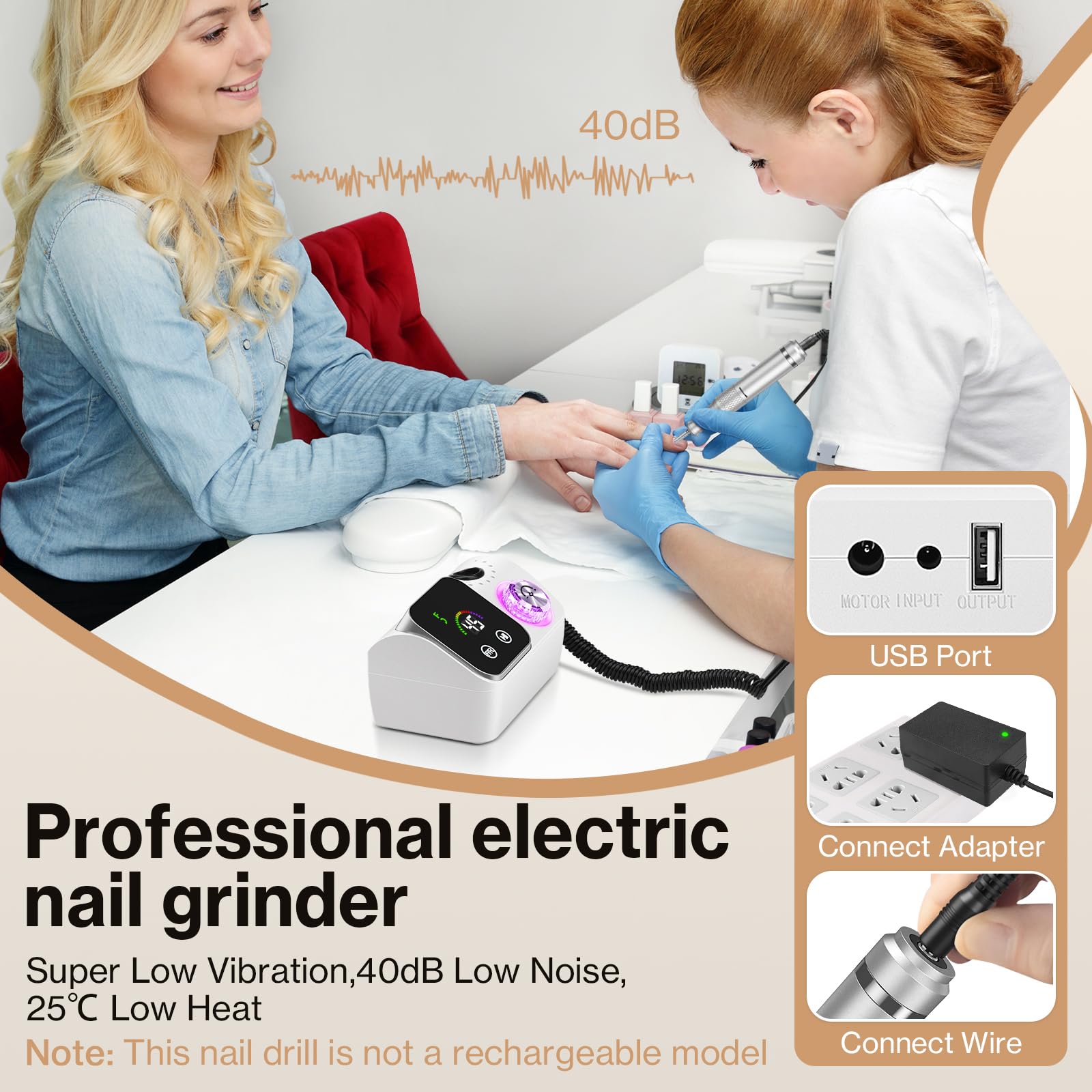 Fresa per Unghie Professionale 45000 giri,12 testine di levigatura,Display LCD touch control,Manopola in cristallo,Lima per unghie portatile per unghie in acrilico e gel (Bianco) - 5