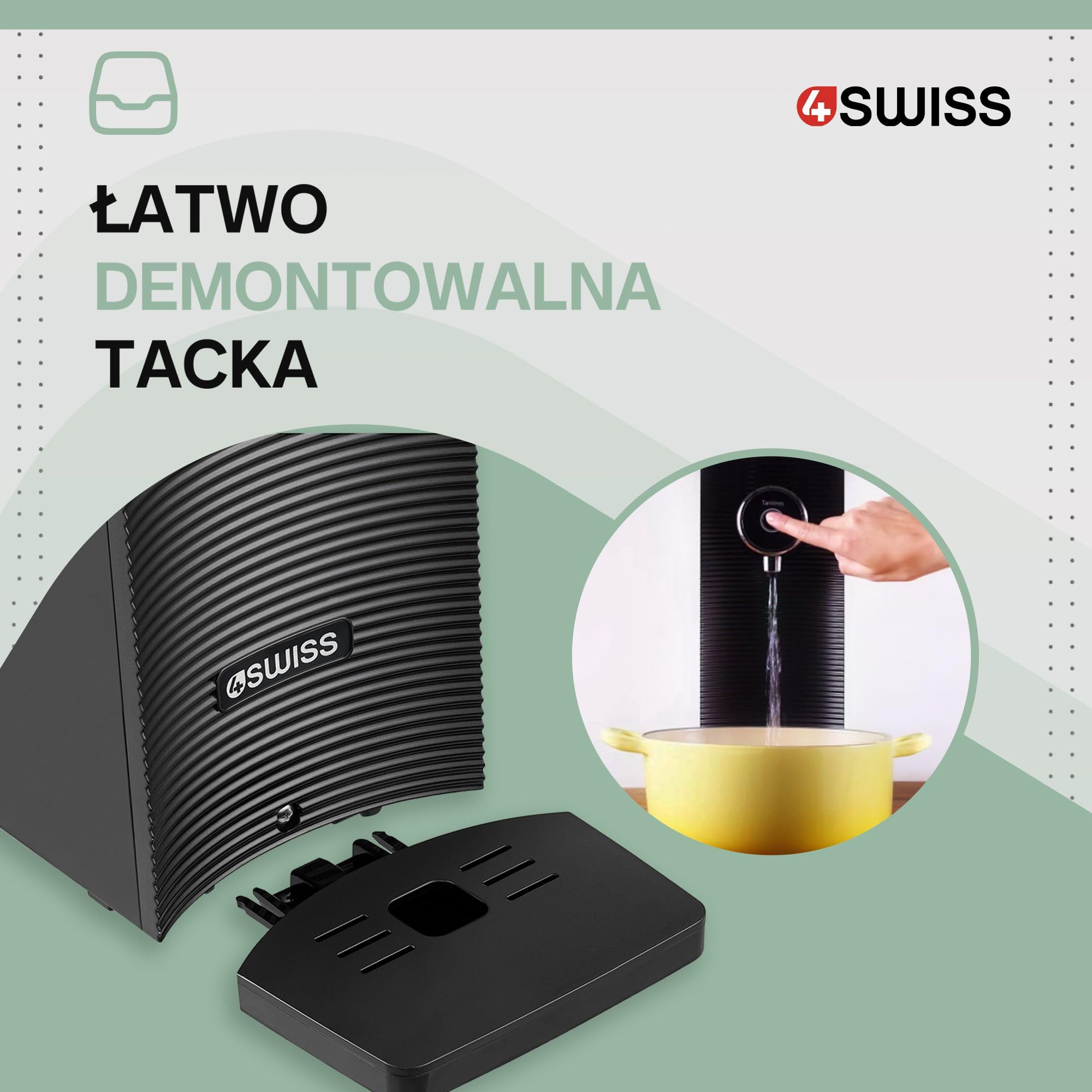 System filtracyjny 4SWISS do wody użytkowej, 5-stopniowy system bezpośredniego filtrowania wody pitnej z trzema wymiennymi wkładami i czterema trybami dozowania wody