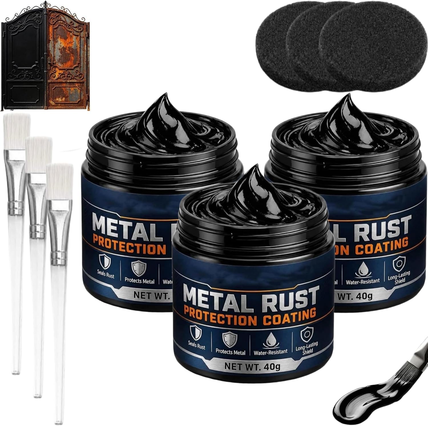 Metal Rust Protection Black Repair Paste,Rust Converter,Rust Paste for Metal,Rust Remover for Household Metal Surfaces,Fences,Tools,Quick-Drying Formula,Weatherproof,Long-Lasting Anti-Rust，3
