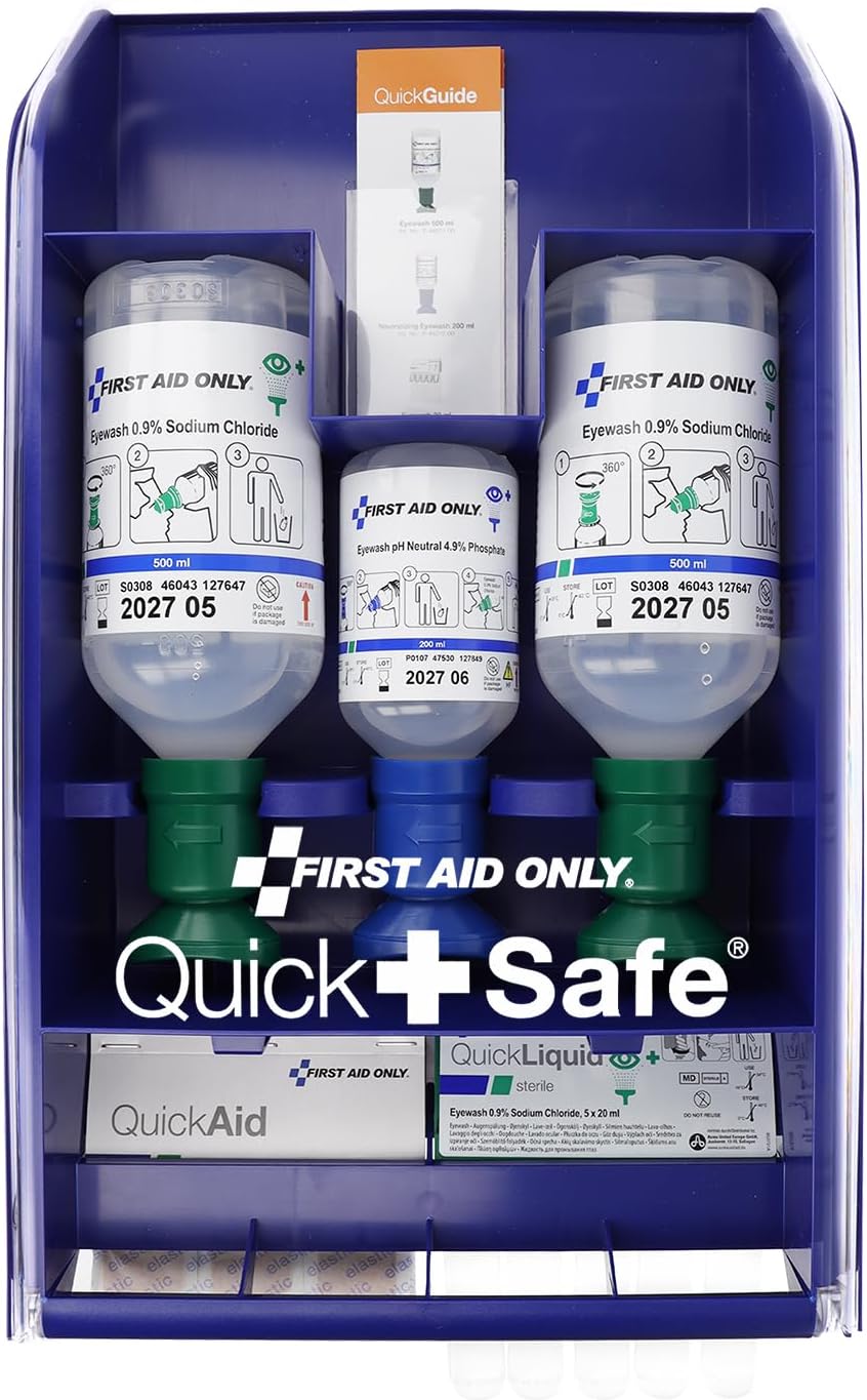 First Aid Only QuickSafe Basic First Aid Station | Emergency Station with Basic Equipment for Eye and Cut Injuries | Hygienic, Dust-Proof, Easy to Fill | P-44026 00
