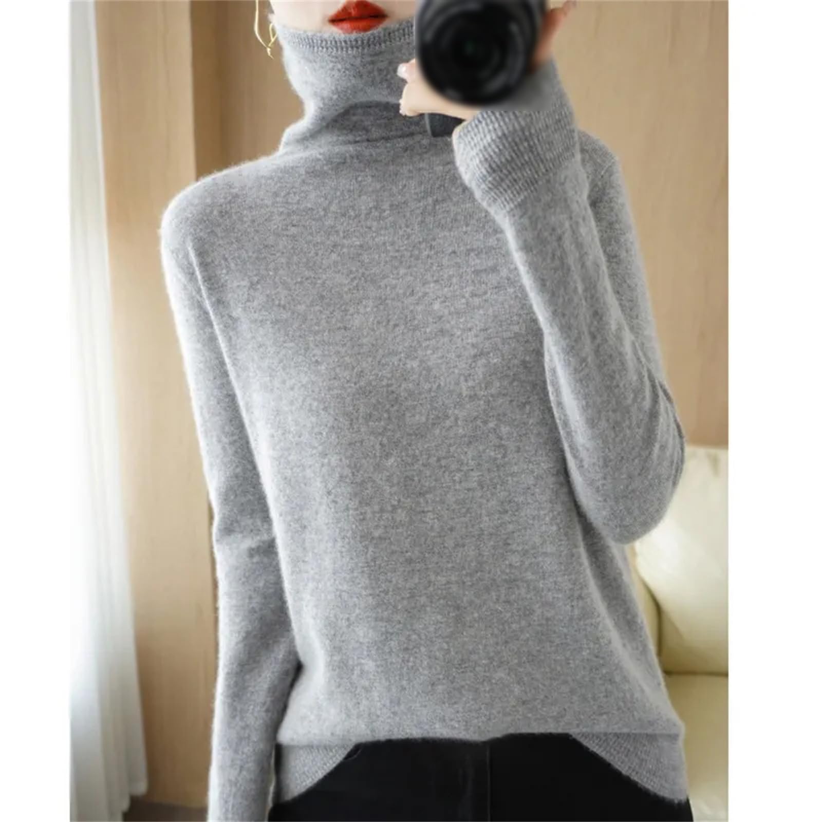 Maglione in o Lana Autunno E Inverno Pullover con Colletto dal Design A Ferro di Cavallo da Donna Top Lavorato A Maglia Casual