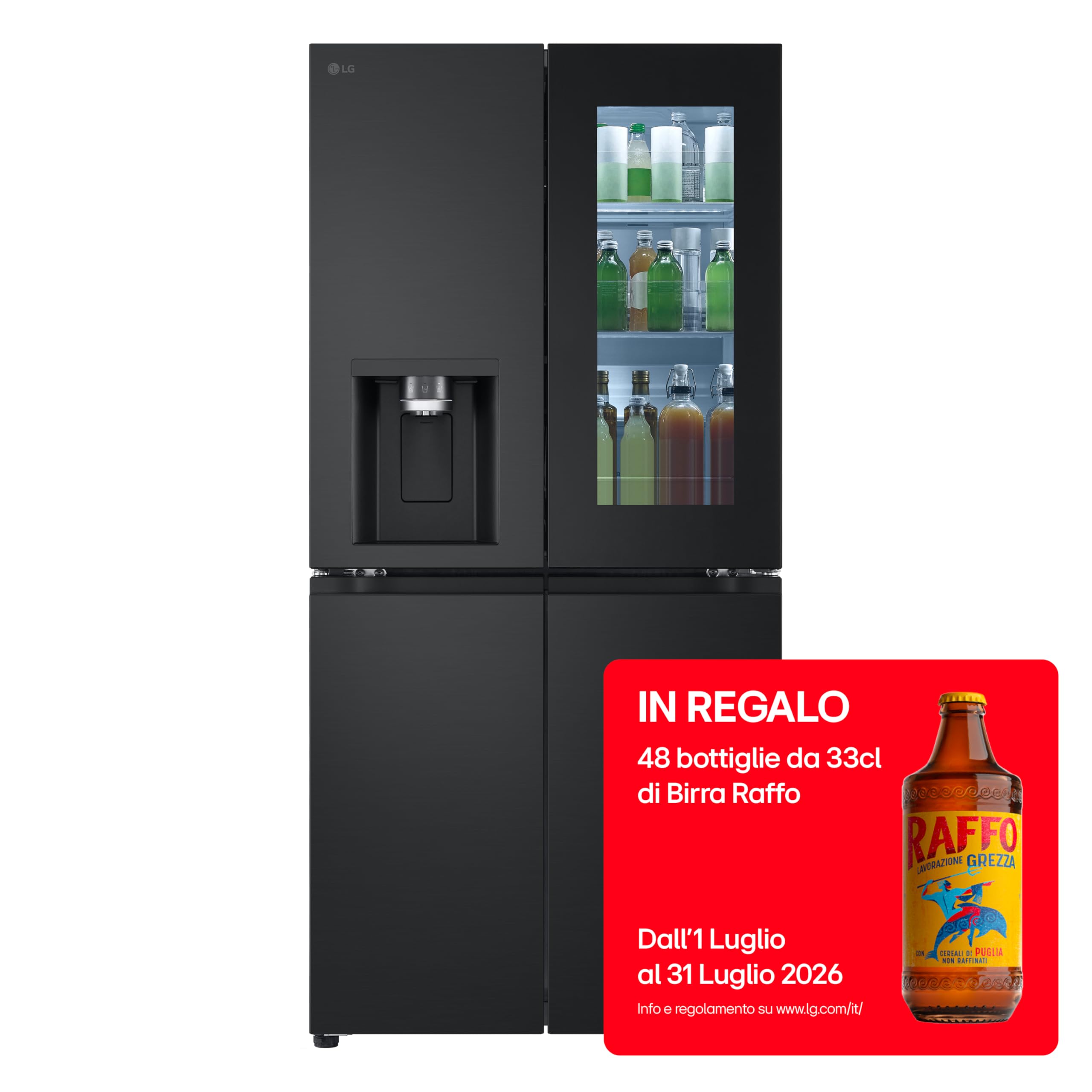 LG GMG860EPBE Frigorifero Slim Multidoor InstaView, Classe E, 638L, Wi-Fi, Door e Linear Cooling, Frigo con Dispenser Acqua UVnano senza allaccio, Metal Fresh, Frigorifero Nero Opaco