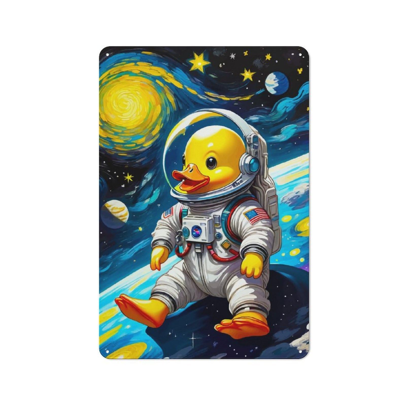Junmoney Rubber Duck Astronaut 2 Tin Sign 30X20cm For Café Or Home Bar, Rustic Wall Decor, For Garage, Workshop And Man Cave Decoration