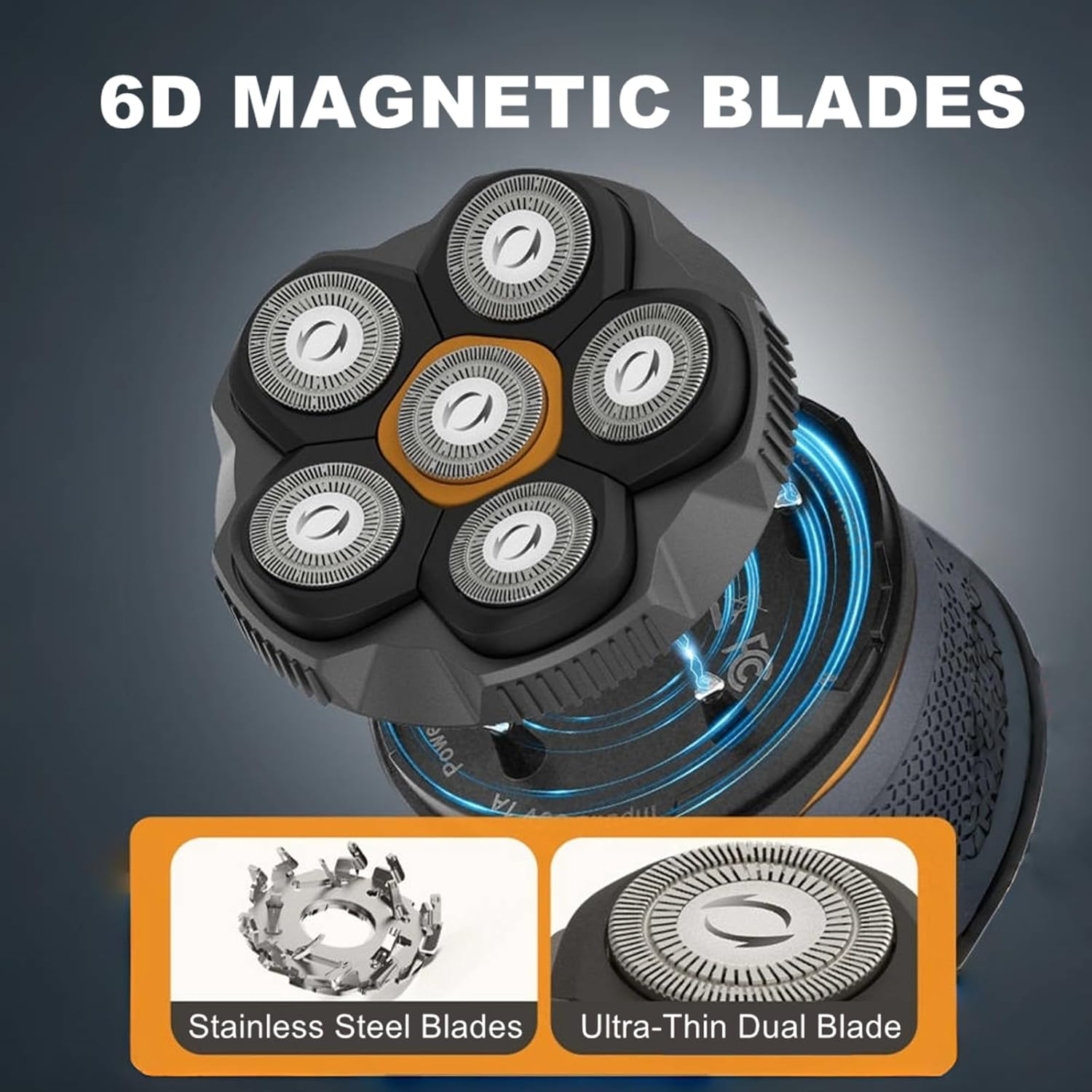 Magnetic 6 Blades Head Shaver Replacement Heads for Many 6D Magnetic Electric Razor,Newly Designed Magnetic 6D Blade Head Compatible with Head Shavers for Bald Men,2 Pack Travel Size. - Image 2