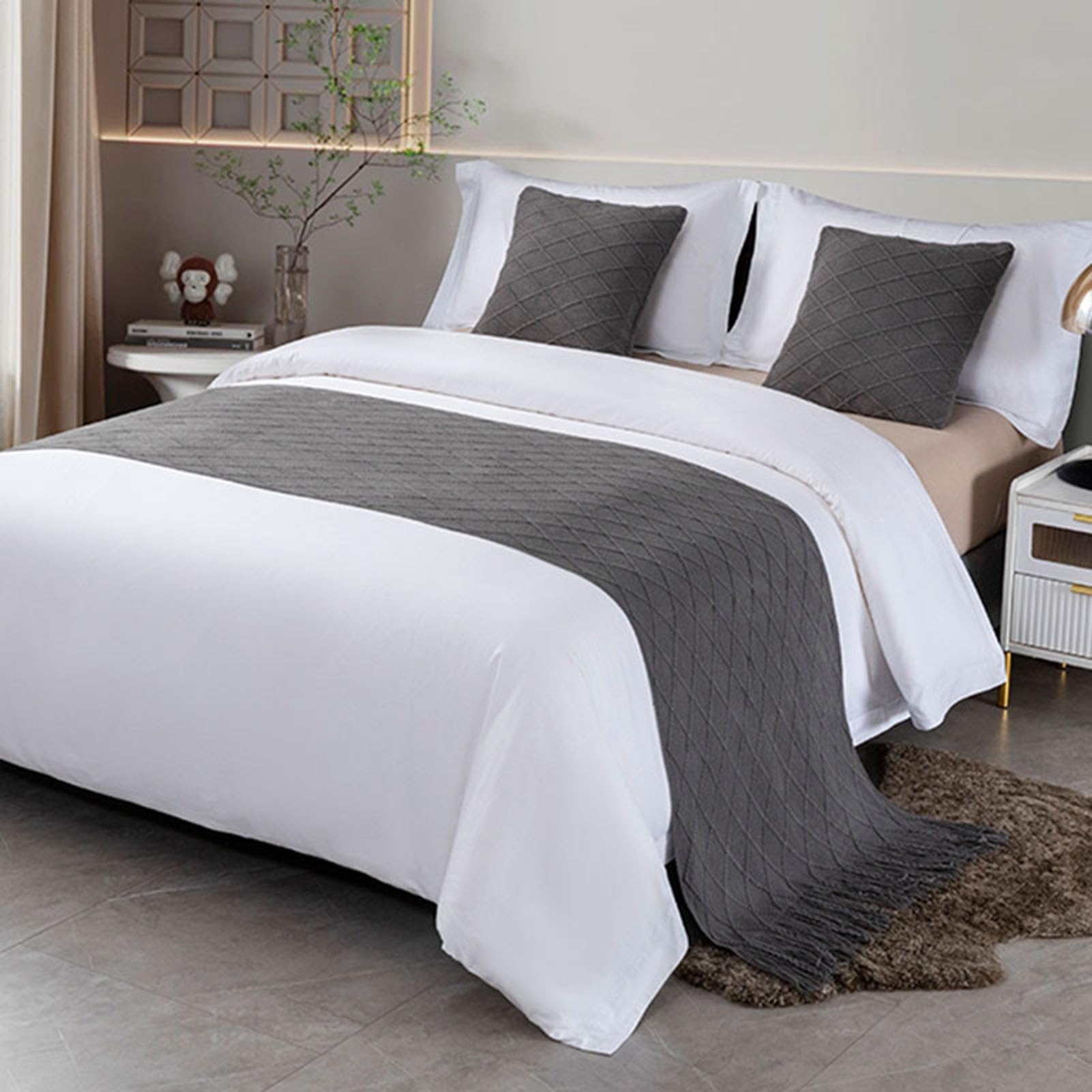 HFDJRWK Artistic Bedspreads Suitable for Bedrooms and Hotels Decorative Bed Scarves Bedding Sets(Gray (A),60x180 cm)