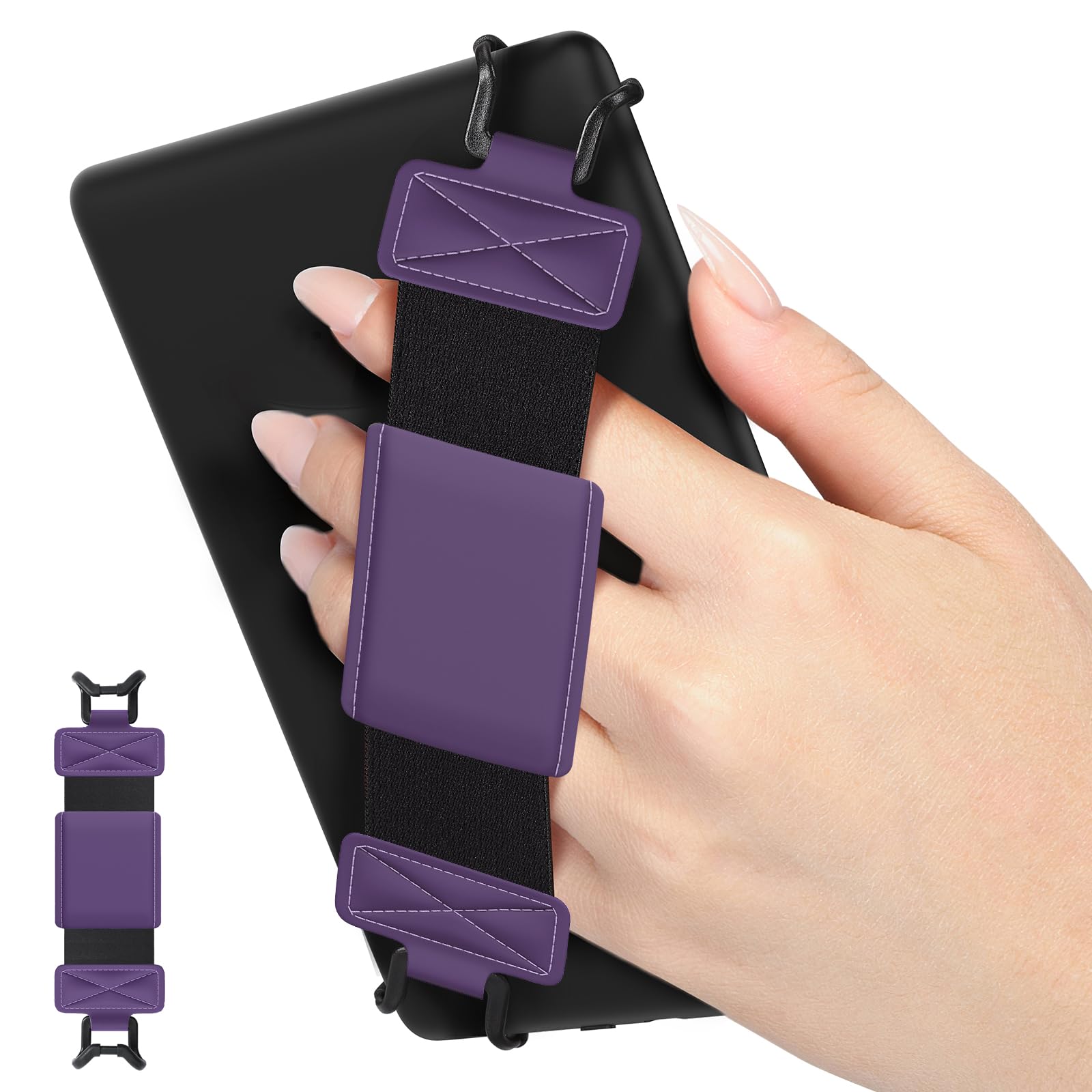 Moko Unisex Deep Purple Soft Hand Strap For 6-8" Kindle Ereaders Fire Tablet Kindle/Kobo/Voyaga/Lenovo/Sony Kindle E-Book Tablet, Black High-Elasticity Versatile Hand Strap Lightweight Finger Grip Holder,