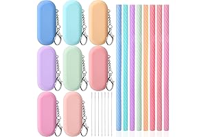 8 Sets Silicone Straws With Case For Easy On-the-go Sipping!