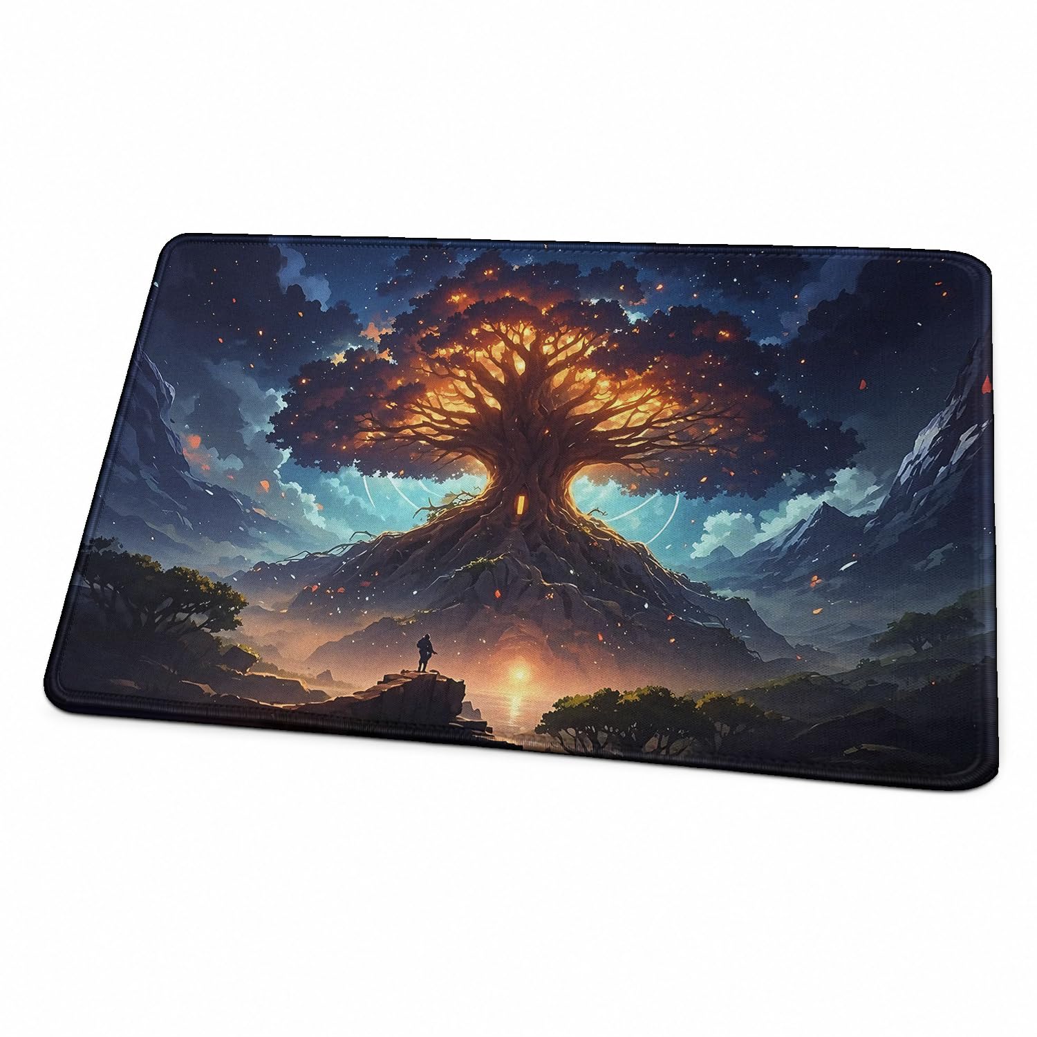 MTG Playmat, Fantasy Forest Landscape TCG Game Mat with Zones, 24 x 14 Inch HD Dense Fine Weave Surface, Non‑Slip Rubber Backing With Storage Bag for Card Games (Luminous Trees No Zones) — image 1