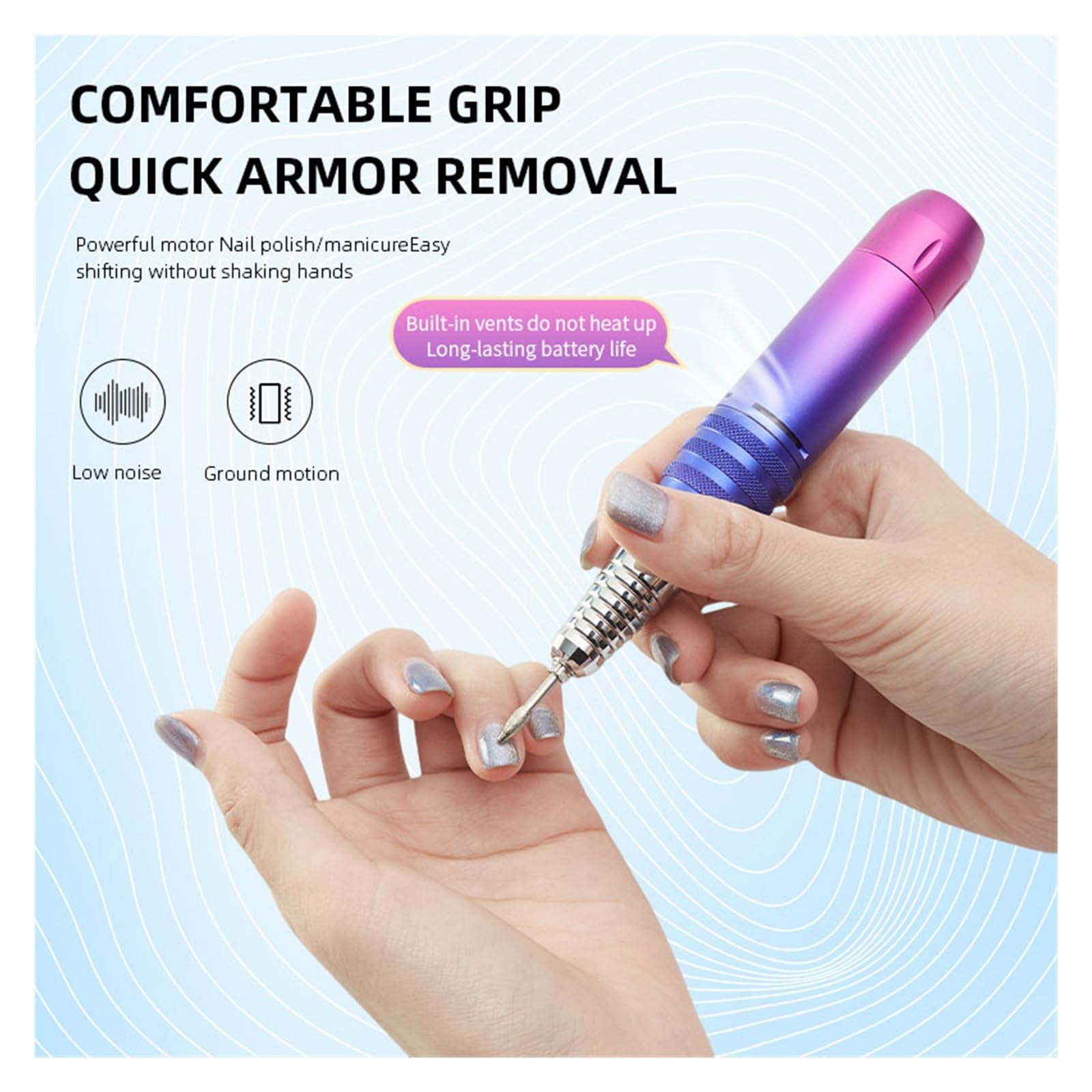 Nagelfräser, 35000 U/min Professionelle Nagelbohr-Maniküremaschine, elektrische Nagelfeilenschleifmaschine mit LED-Anzeige for Entfernen von Gel-Nagellackstift(Gradient)