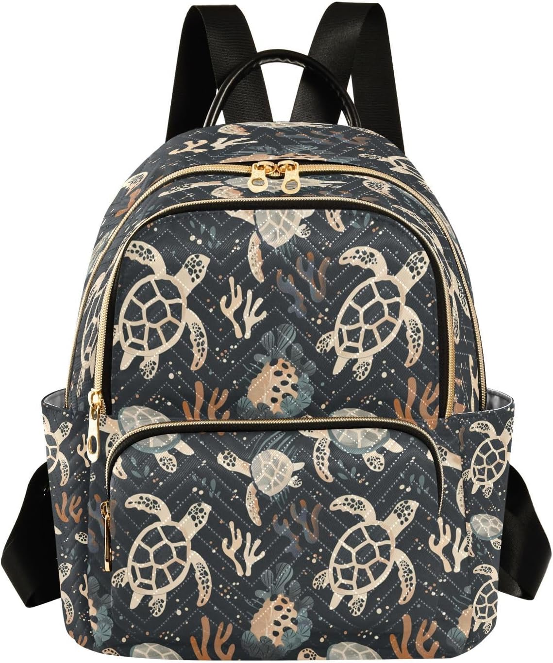 ALAZA Sea Turtle Coral Reef Black Women Backpack Purse Ladies Fashion Shoulder Bag Daypack Travel Bag 7.5L