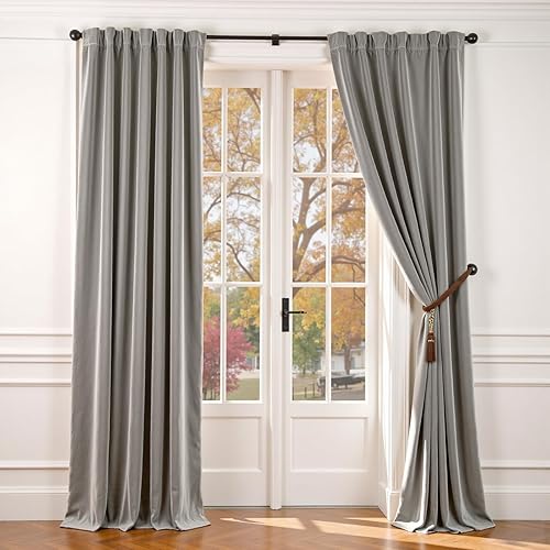 Miniatura 39 de Lazzzyt Cortinas de terciopelo para sala de estar gris, juego de 2 paneles de lujo suaves, cortinas con aislamiento térmico de 96 pulgadas de largo,