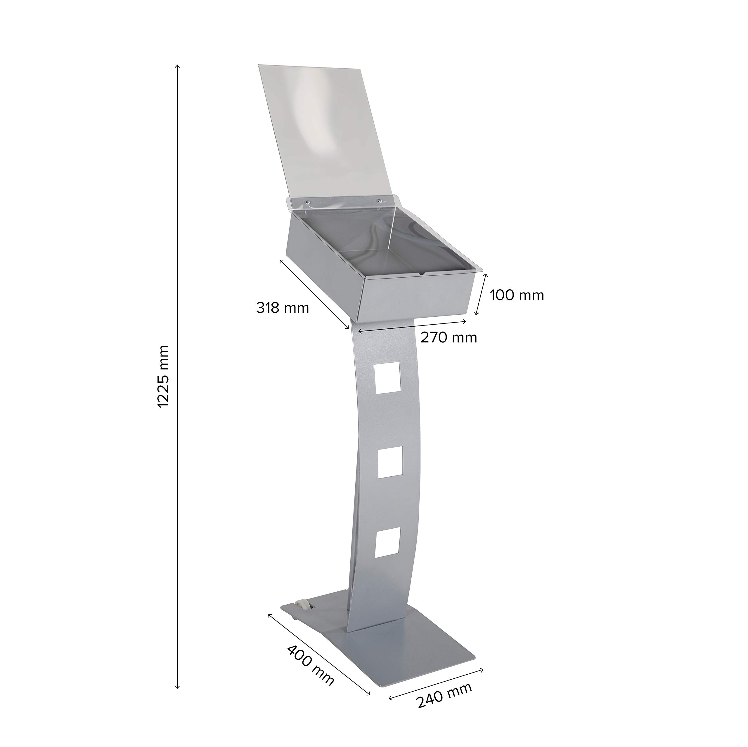 expositor hojas Outdoor Plus DIN A4 | porta folletos metálico impermeable con caja para folletos y bolsillo para carteles | expositores de pie A4, portafolletos metálico