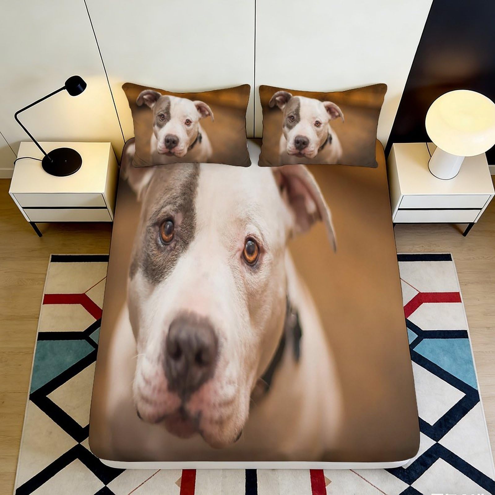3D Printed Cartoon Dog Fitted Sheet Microfiber Deep Pocket Non-Slip Bedroom Bedding Puppy Mattress Fitted Cover Washable for Adults Teens 120x200x25cm