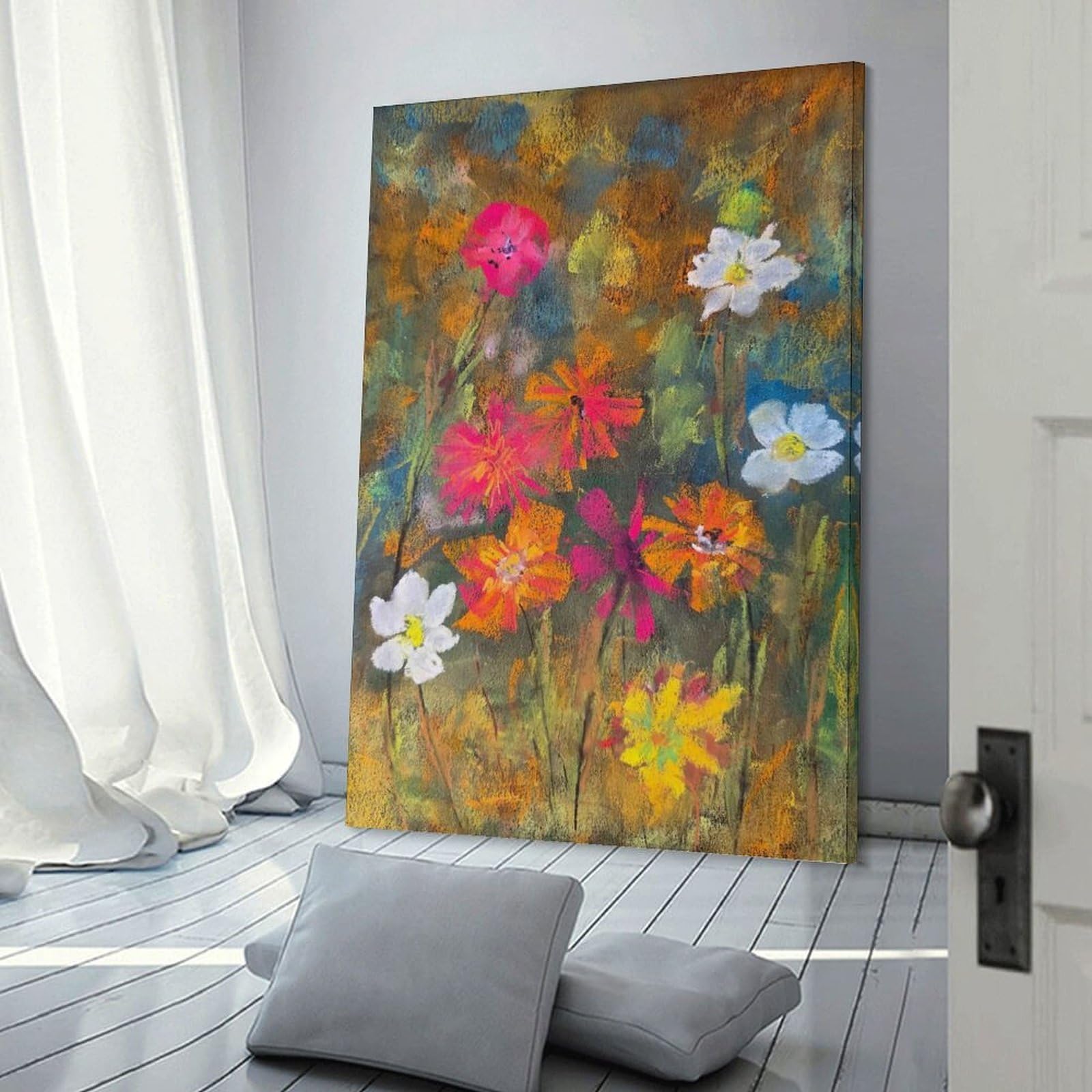 Junmoney Room Decor Wall Art Vibrant Pastel Floral Painting, 20x30inch(50x75cm), for Gallery Wall Layouts in Home Or Office, Home Wall Art for Statement Displays