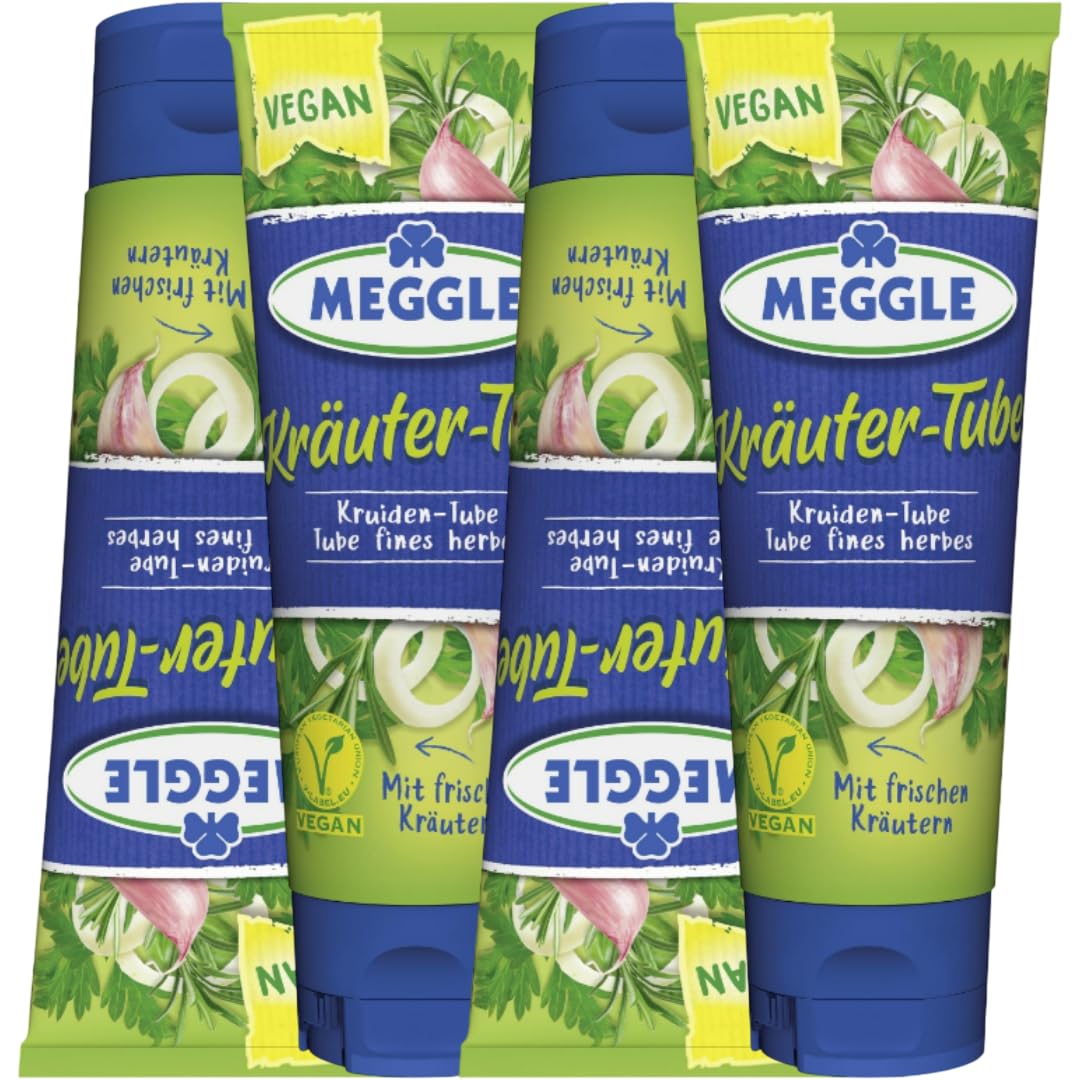 MEEGLLE Vegane Kräuter-Butter-Tube – 80 ml | Pflanzlicher Aufstrich mit Kräutern, 4 Er