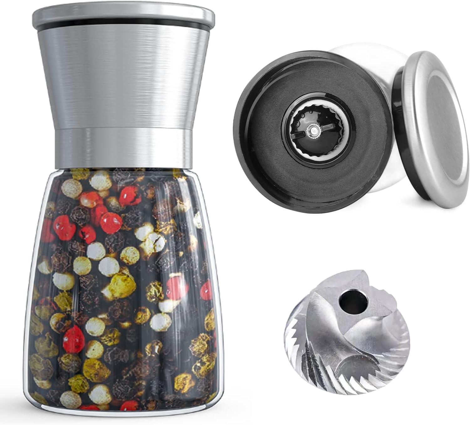 MOBDESK Stainless Steel Salt or Pepper Grinder Top Spice Mill with Ceramic Blades, Brushed Stainless Steel Adjustable Coarseness By Pepper Grinder Mills Premium Sea Salt and Peppercorns Crusher (1PCS)-image-48