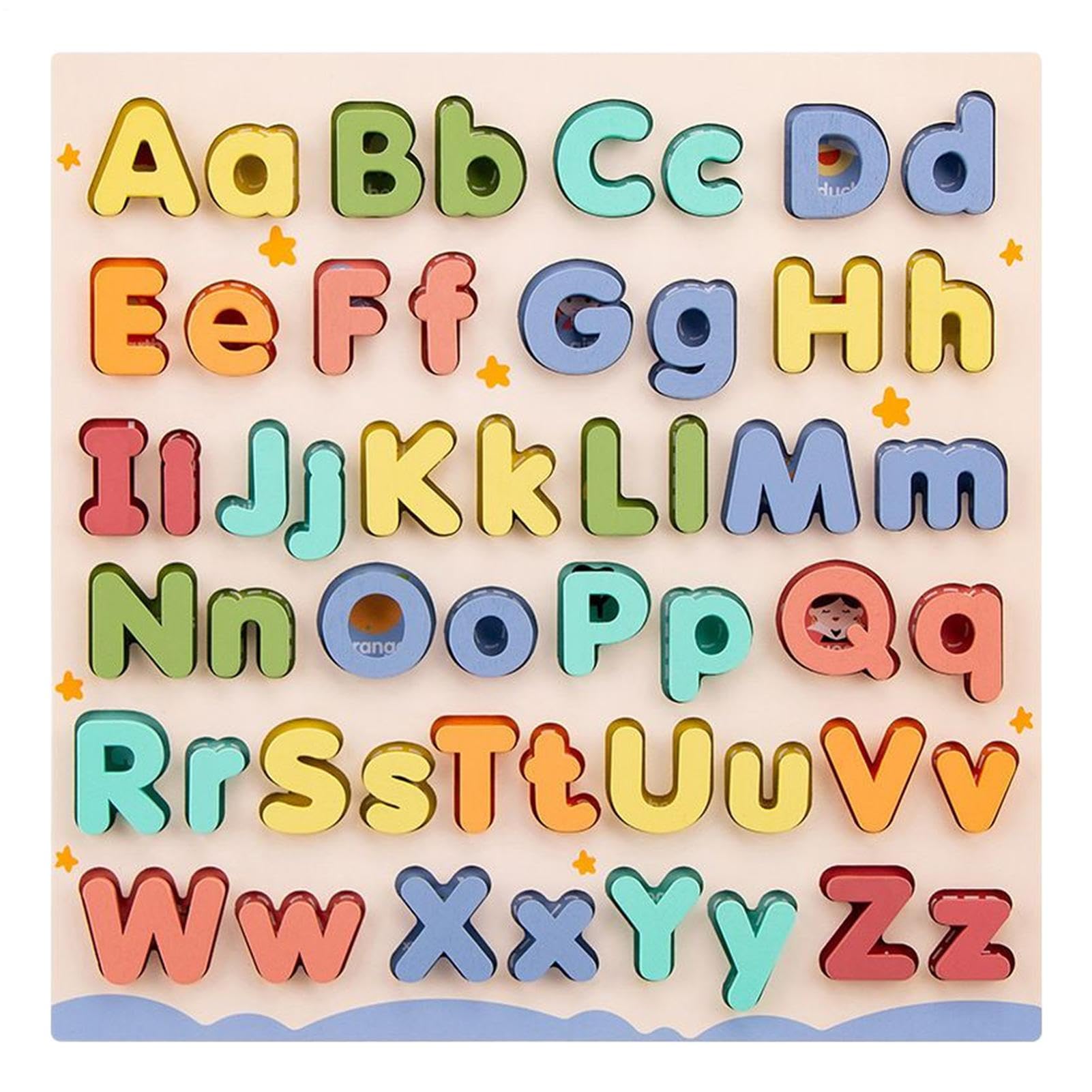 Puzzle Alphabet en Bois Montessori Jouet Éducatif Préscolaire Tableau Lettres Majuscules et Minuscules