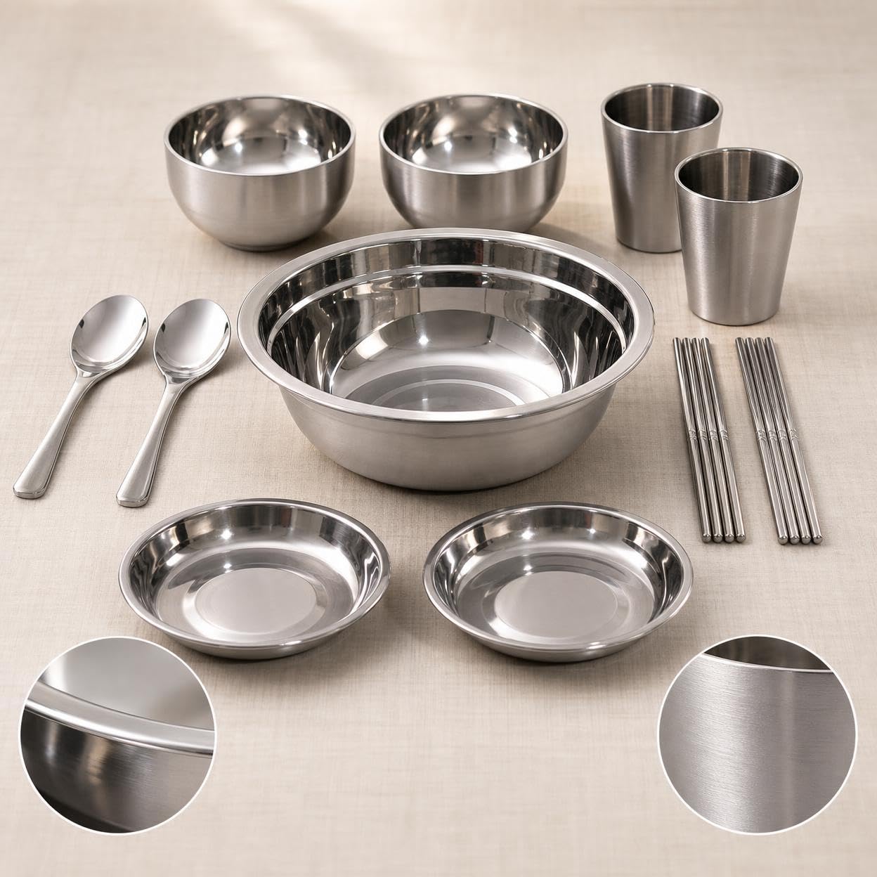 Camping Geschirr Set aus Elstahl, tragbares Outdoor Besteck Set für und Picknick, 11-teiliges Set aus Edelstahl