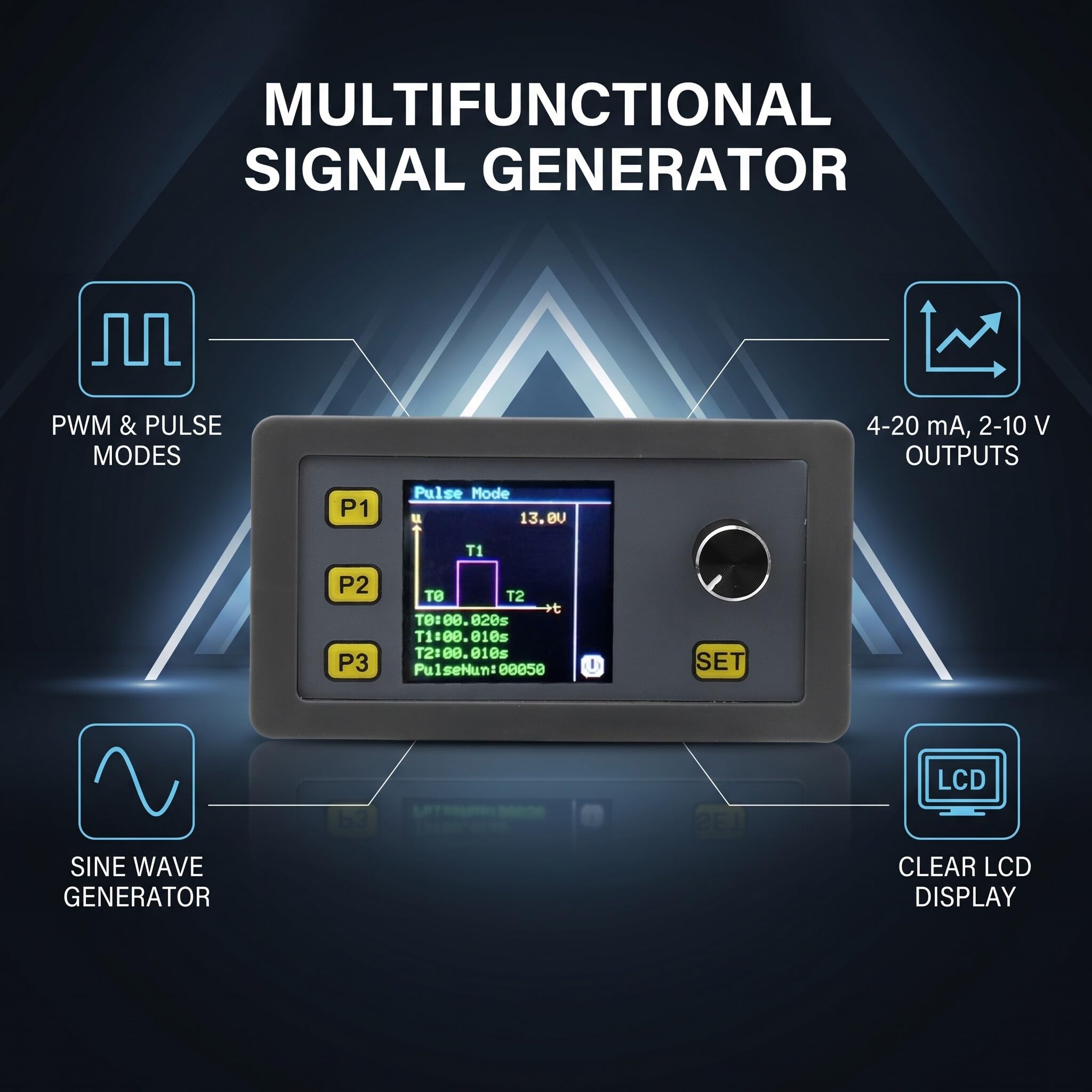 WSFG-06 Generador de Señal PWM 4-20mA y 2-10V, Módulo Multifuncional con Onda Sinusoidal Ajustable, 4 Modos, Rango 7-24V, 79x43x41mm