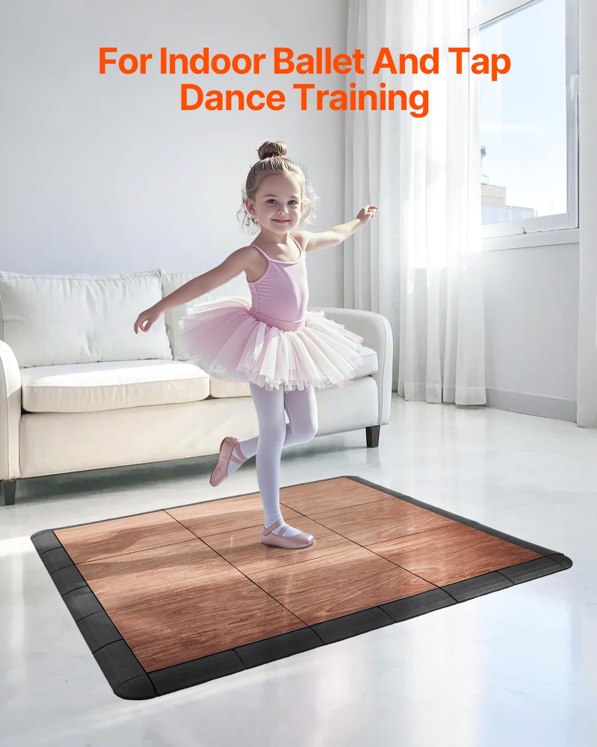 VEVOR Suelo de Baile Portátil PP PVC 9 Piezas Entrelazadas 315x315x17,2 mm Veta de Madera de Roble