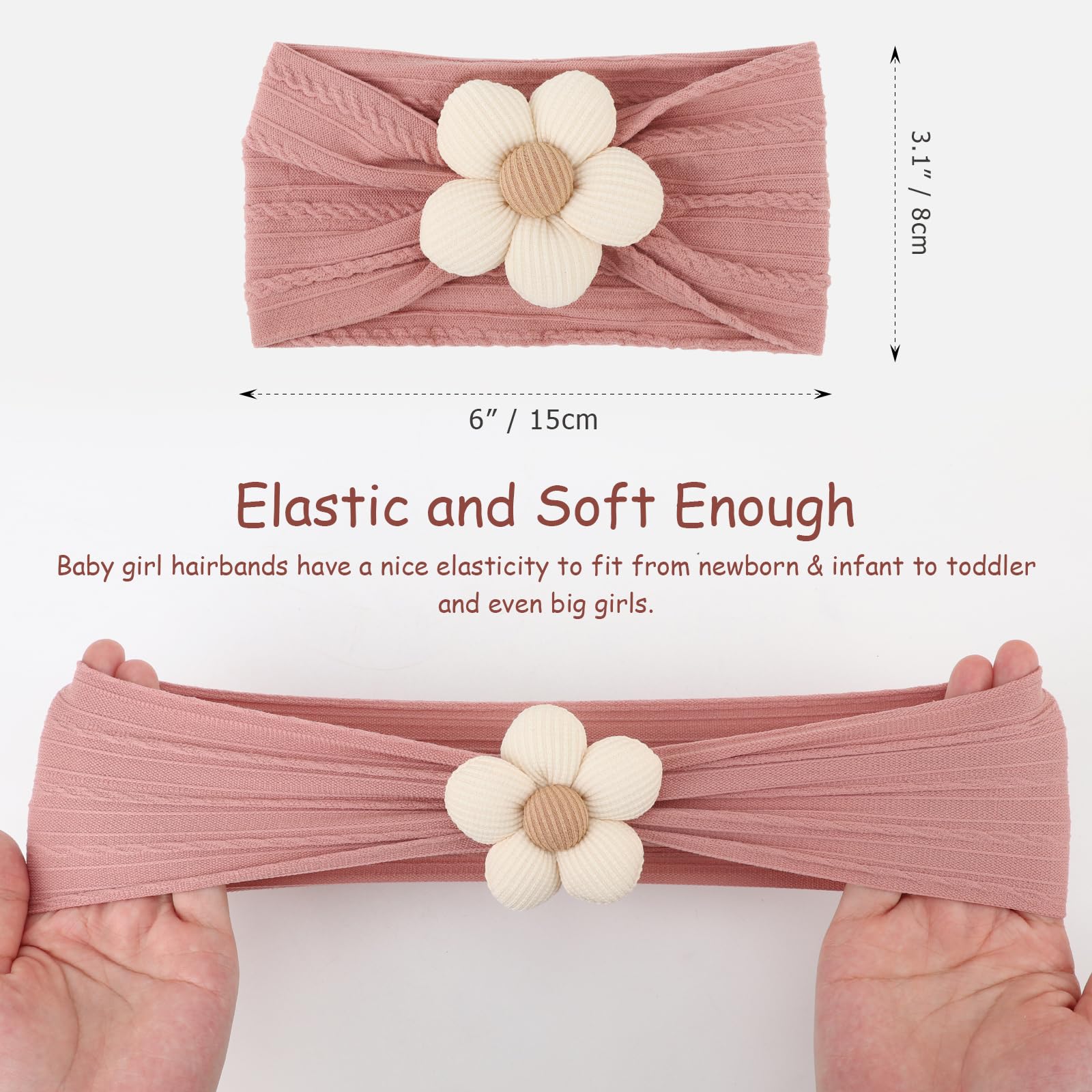 AQOKKA Baby Flower Headbands Nylon Baby Girl Headbands Newborn Hairbands Toddler Hair Accessories for Girls Infant Kids - Image 2