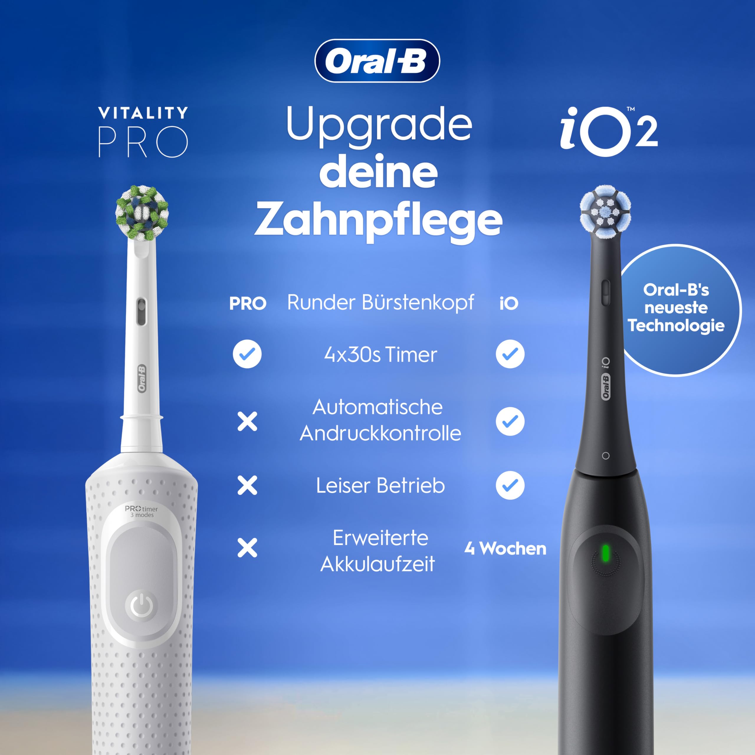 Oral-B Vitality Pro Elektrische Zahnbürste, Doppelpack, Schwarz/Lila | Inkl. 2 Aufsteckbürsten, Electric Toothbrush mit 3 Putzmodi für Zahnpflege
