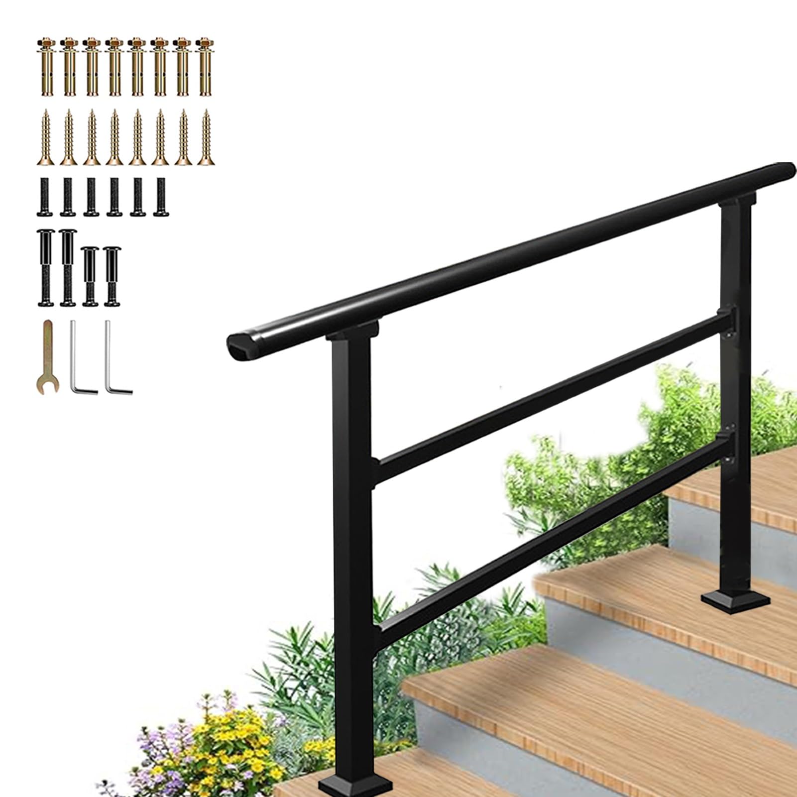 Jksyff A 1-3 Steps Outdoor Handrail, Floor Mounted Porch Railing Deck Hand Rail, Djustable Stair Transitional Rail For Home Garden Corridor Lofts, Safety Non-Slip Guardrail(,100Cm/40Inch)