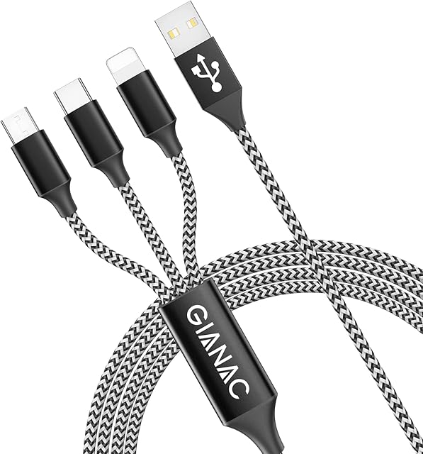 GIANAC Multi Charger Cable, 1.5M Nylon Braided 3 in 1Charging Cable with Micro USB Type C Lightning Multi Charger Connector for iPhone,Android Samsung, Nokia, LG, Kindle,Huawei