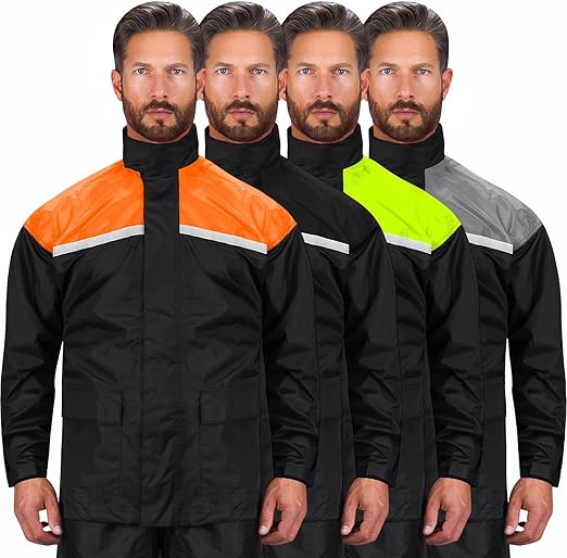 Motorcycle Rain Suit for Men & Women 2 Piece Waterproof Rain Jacket & Pants Gear, Lightweight Reflective Raincoat with Hoodie
