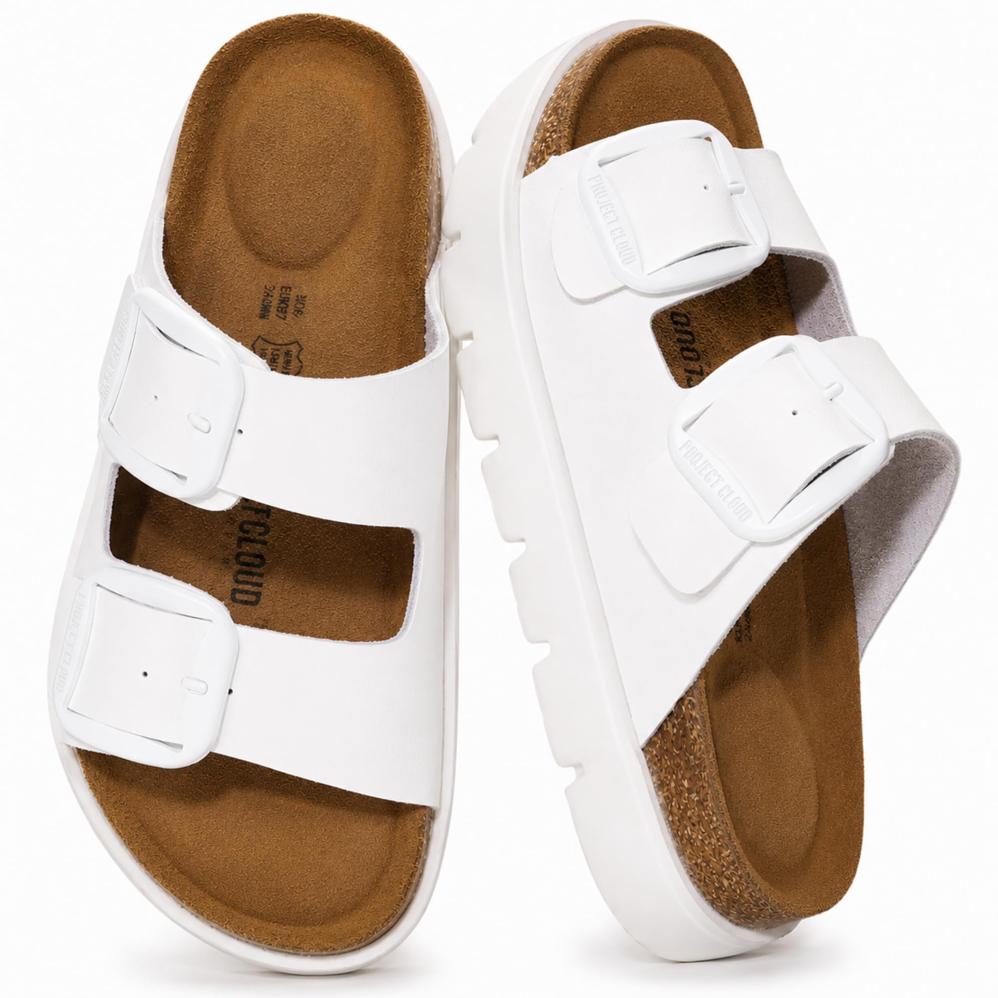 Project Cloud 100% Genuine Leather Platform Sandals Women (Greecechunky) | Wedge Chunky Sandals for Women Memory Foam Insole Cork Footbed Women Sandals Lightweight Non Slip Comfortable Casual Footwear