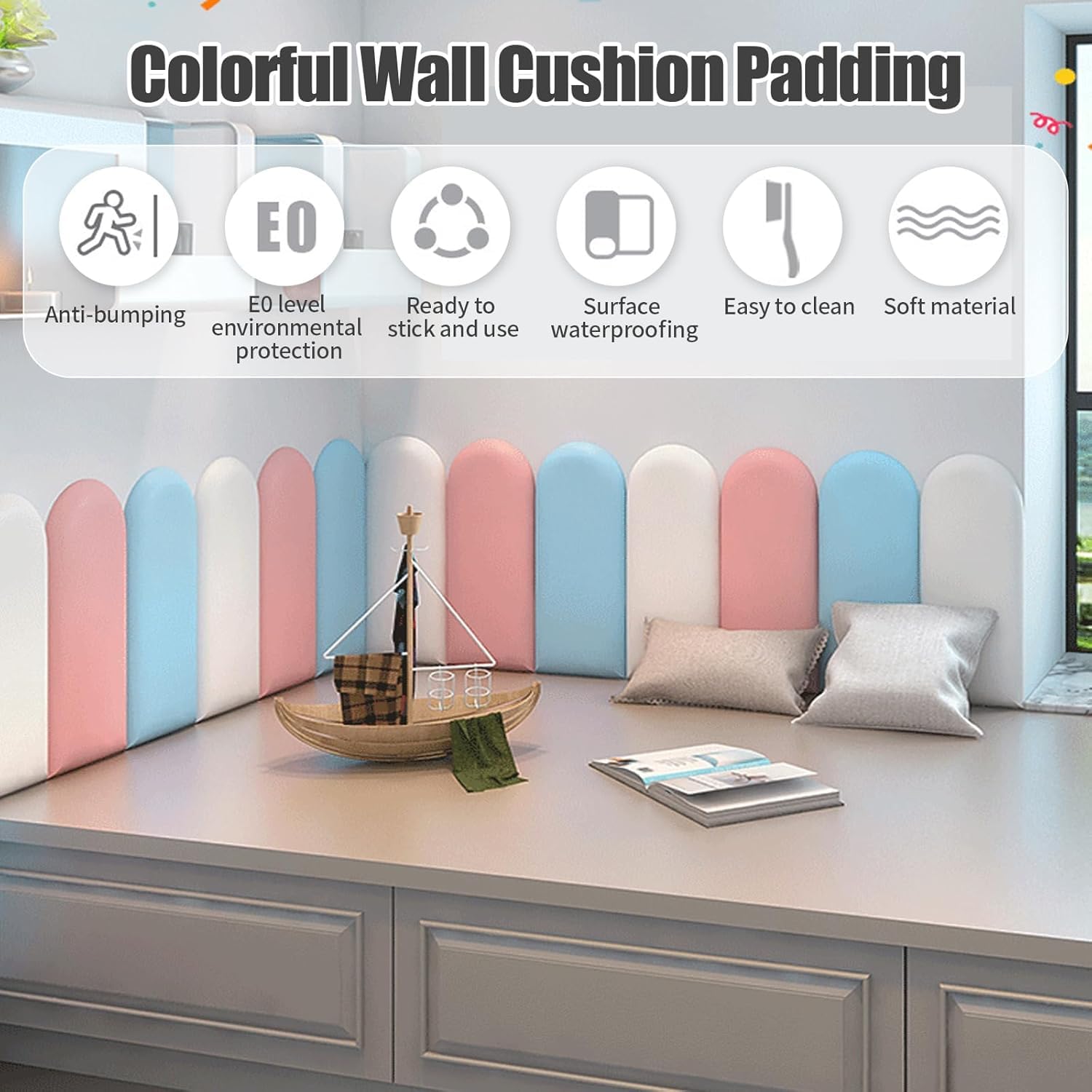 Panneau Mural Tête De Lit pour Enfants, Panneaux Muraux 3D Auto-Adhésifs, Stickers Muraux Souples, Tapis Mural pour La Décoration De La Chambre d'enfant,Light Grey,160x50cm