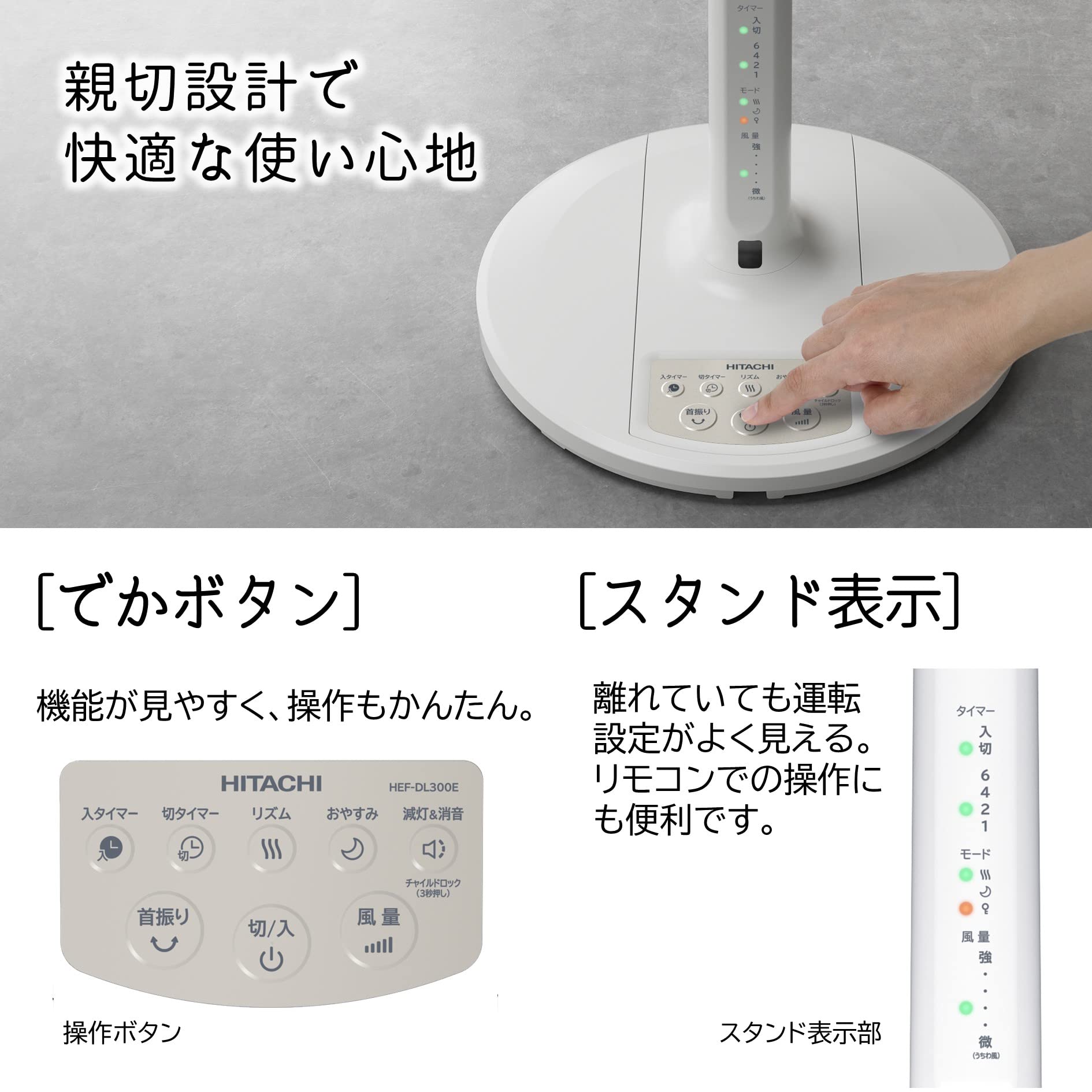 Amazon | 日立 リビング扇風機 DCモーター 風量6段階 8枚羽根 首振り 