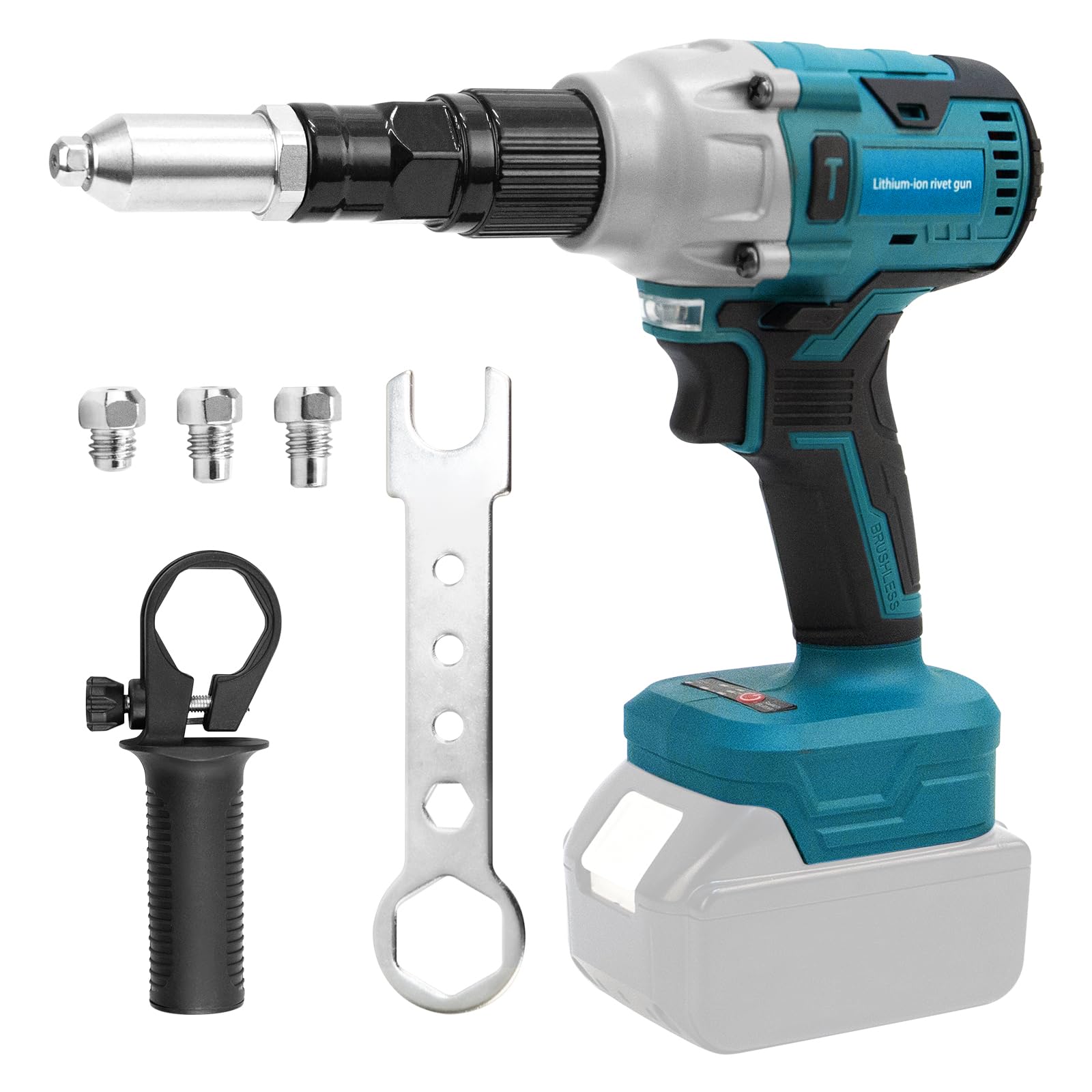 LIROPAU Remachadora a Batería Compatible con Makita 18V, Remachadora Eléctrica Sin Escobillas con luz LED para Remaches Ciegos de 2,4-5,0 mm (Sin Batería)