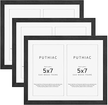 8.5x11 Oak Wood Picture Frame - Minimalist 8.5x11 Picture Frame with Mat Display 2Pcs 5x7 Photos, 5x7 Picture Frame Wood, Natural Solid Wooden Picture Frames(3 Pack, Black)