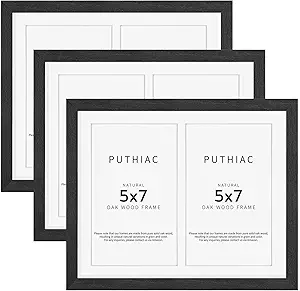 8.5x11 Oak Wood Picture Frame - Minimalist 8.5x11 Picture Frame with Mat Display 2Pcs 5x7 Photos, 5x7 Picture Frame Wood, Natural Solid Wooden Picture Frames(3 Pack, Black)