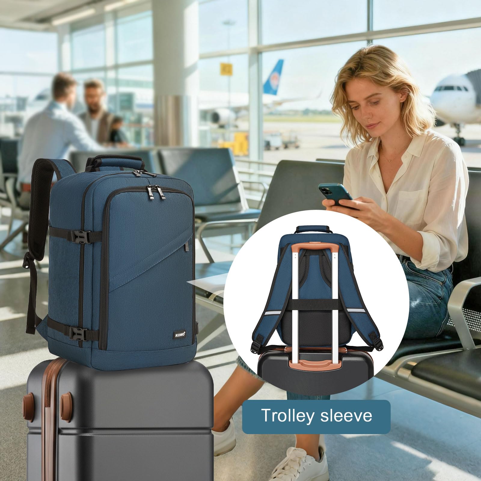 Kono Ryanair - Bolsas de cabina de 40 x 30 x 20 pulgadas, 40 x 20 x 25 pulgadas, mochila de viaje, tamaño cabina, bolsa de equipaje de mano, impermeable, mochila Ryanair debajo del asiento para hombre