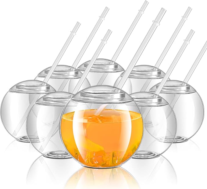 8 Pieces Fish Bowls for Drinks with Lids and Straws 22 oz