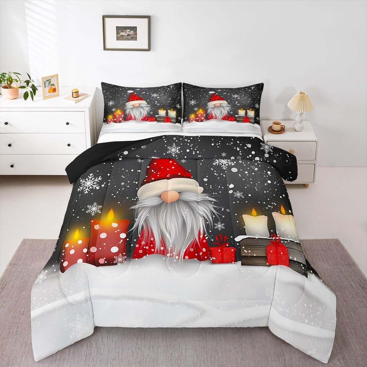 Feelyou Kids Grey Christmas Bedding Set Twin Size Xmas Dwarf Duvet Quilt for Boys Girls Teens Bedroom Decor Snowflake Comforter Set Breathable Soft Microfiber Women Men Holiday with 1 Pillow Case