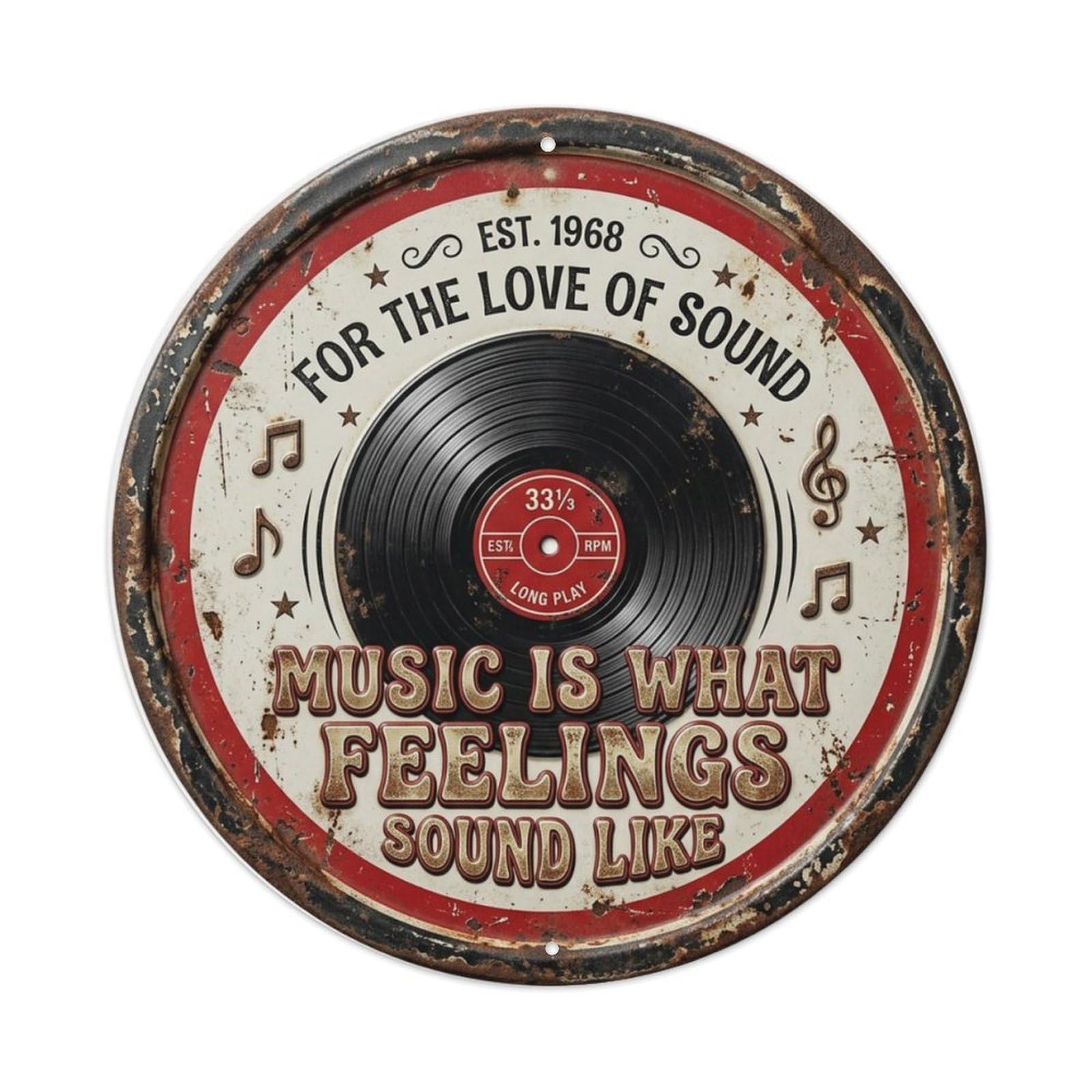 Vinyl Record Spin Livingroom Metal Tin Sign Plaque Wall Decor for Cafe, Club Bar, Office, Home Garden Round Metal Poster 8x8Inch