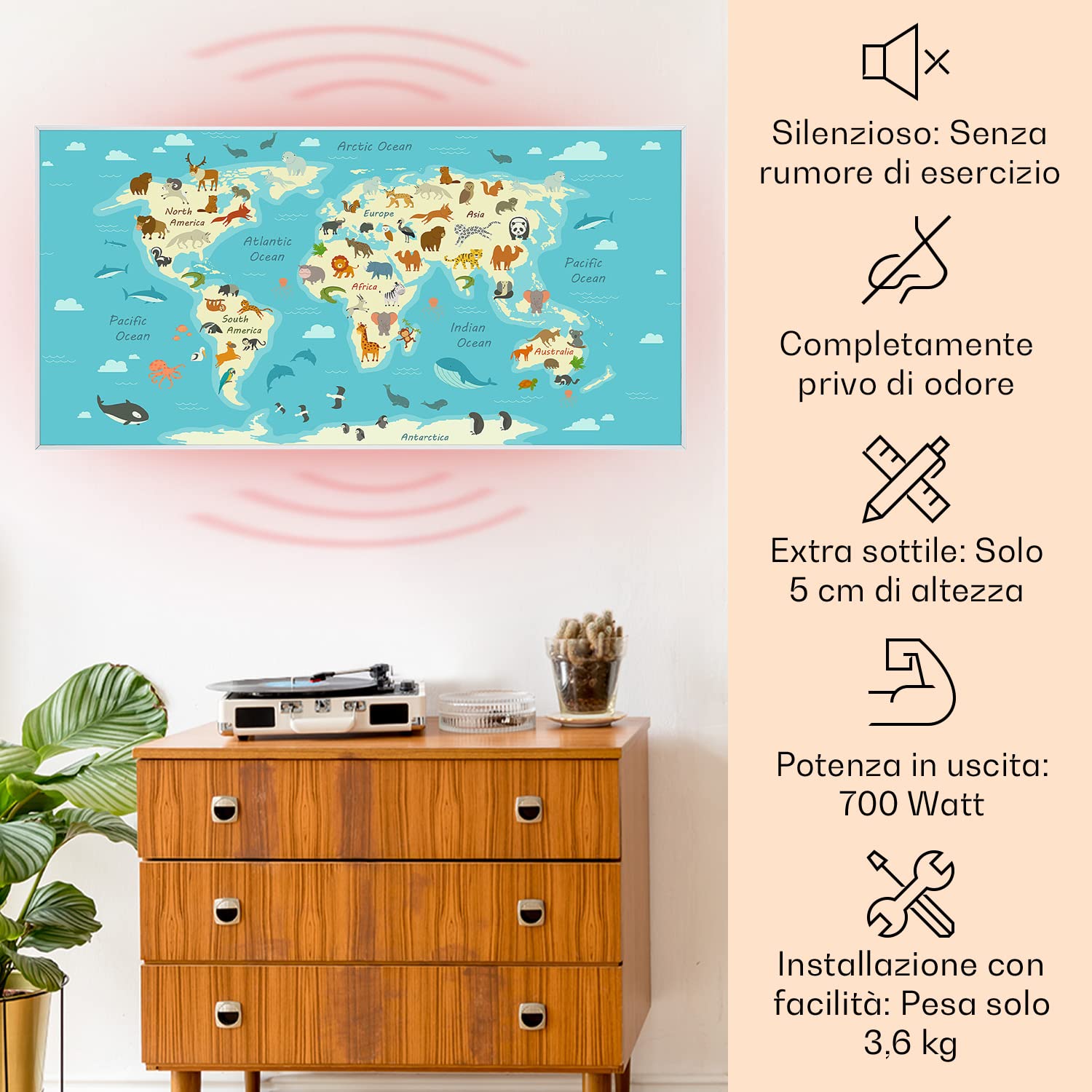 Klarstein Air Art Smart Stufa Elettrica Basso Consumo, Termoconvettore Elettrico da Parete 700W con Controllo IoT/WiFi App, Termosifone Elettrico a Muro, Pannello Radiante Infrarossi, Senza CO2