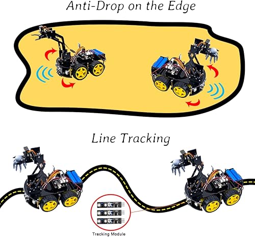Miniatura 6 de LAFVIN Kit mecánico 4WD Robot Arm Smart Car - STEM/Programación gráfica Robot Car Compatible con Arduino IDE - Tutorial incluido