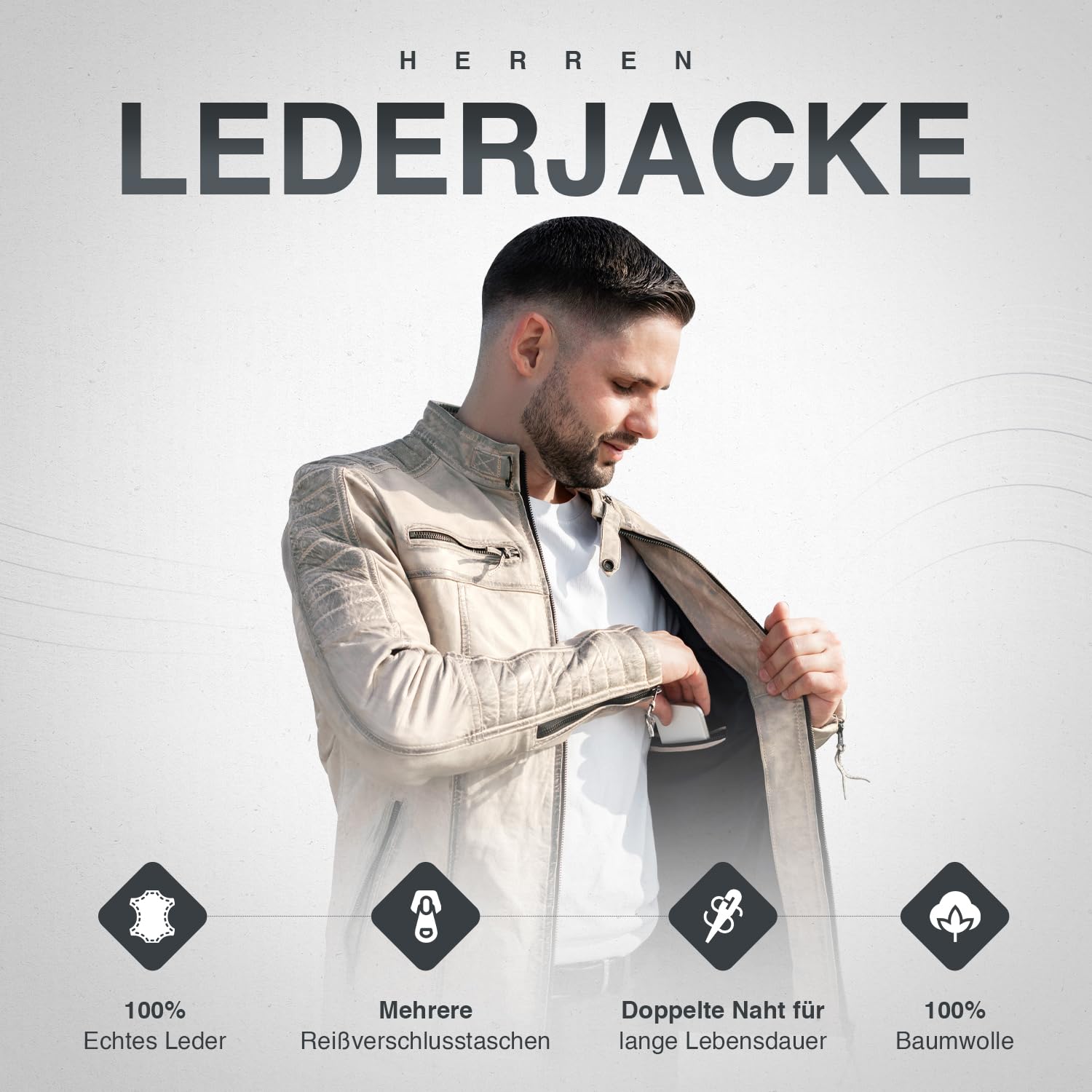 PAULGOS Herren Lederjacke Echtes Leder Jacke Echtleder Übergangsjacke Fashion in 5 Farben Gr. S-7XL Design 1