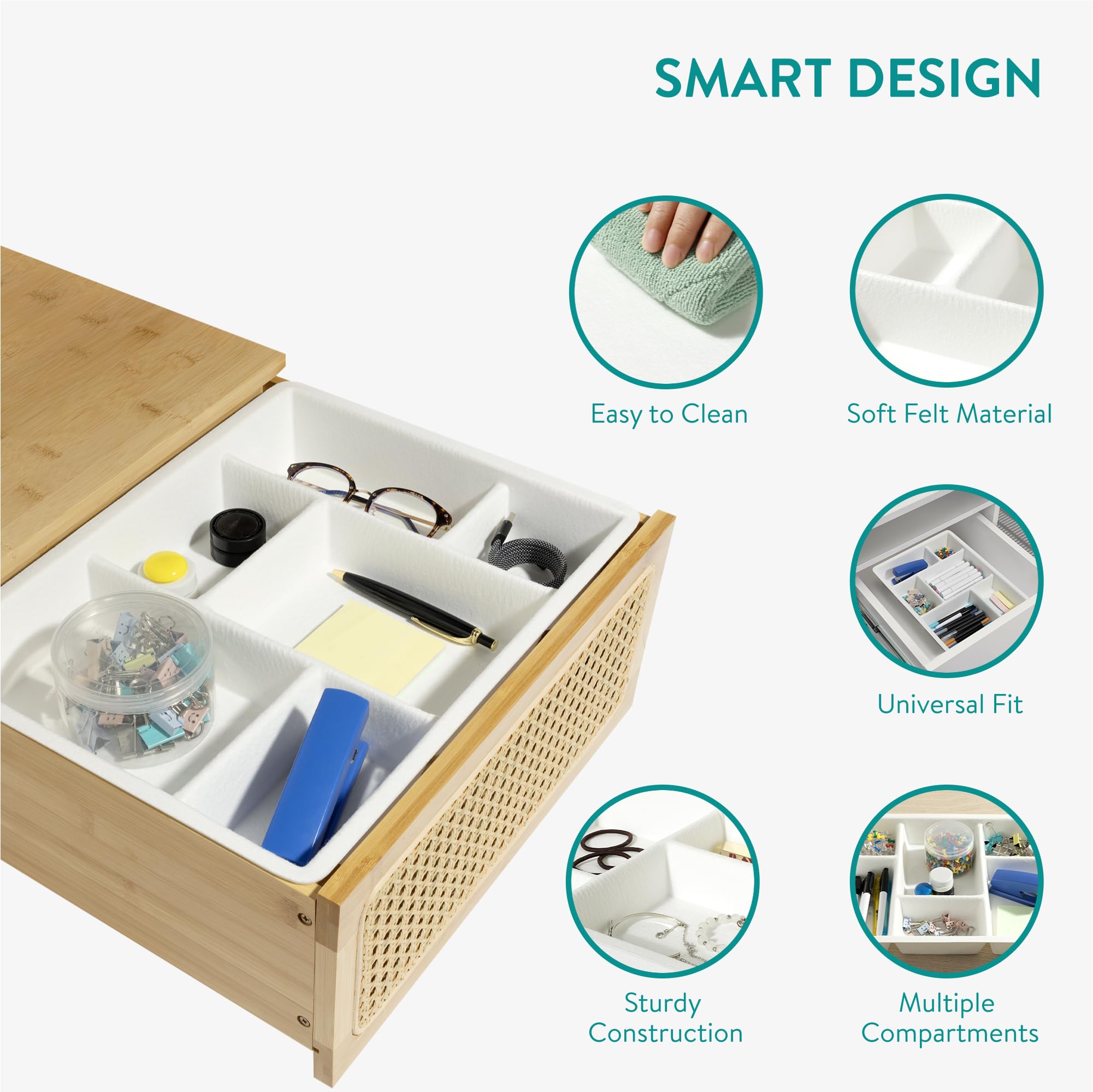 Navaris Organizer Cassetti Scrivania Divisori per Cassetti Ufficio 40,5 x 30,5 x 6 cm Bianco