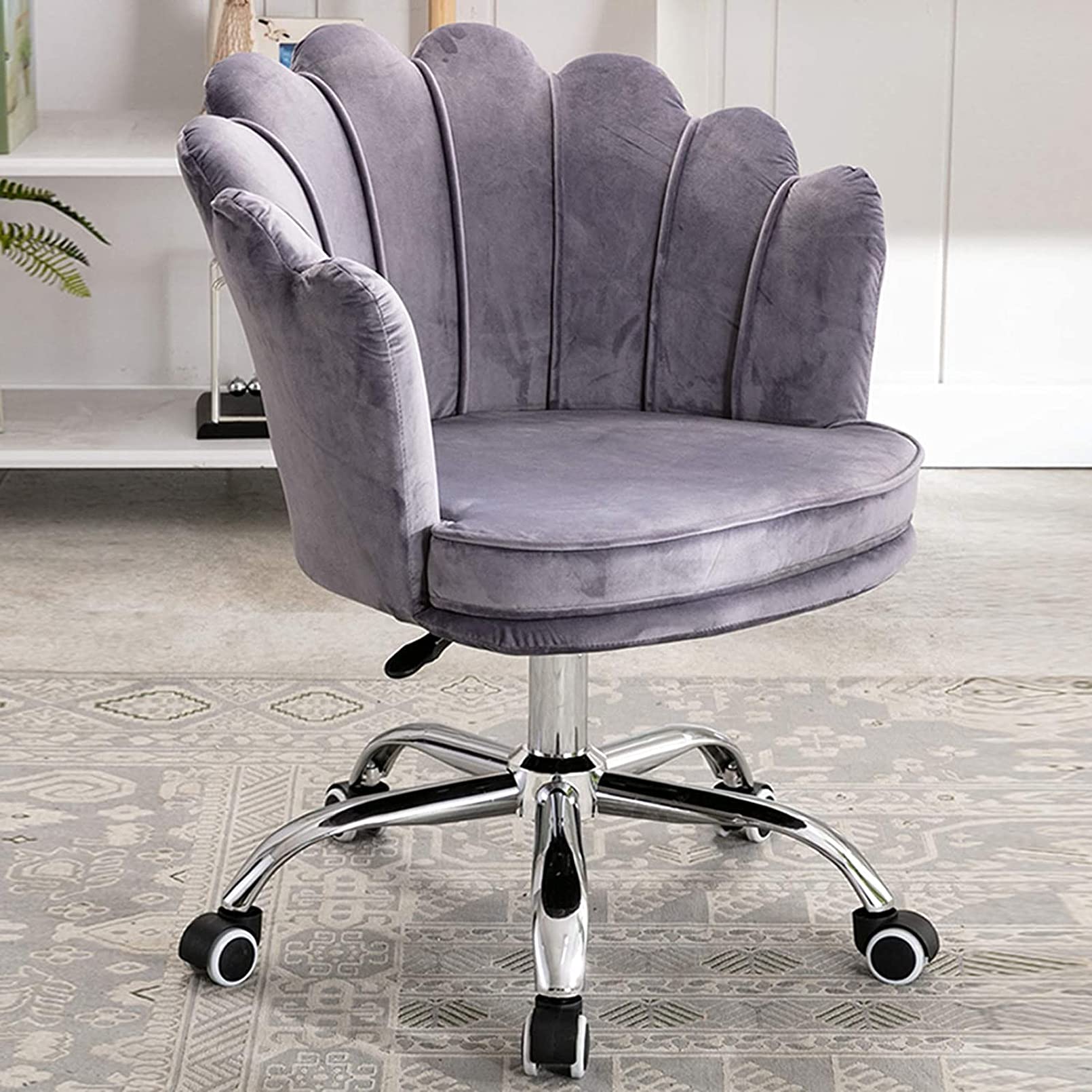 Swivel Desk Chair Swivel Vanity Chair, White Cute Desk Chair Velvet Upholstered Shell Chair Adjustable Swivel Office Chair Bedroom Living Room Leisure Chair for Girl or Lady for Home Office
