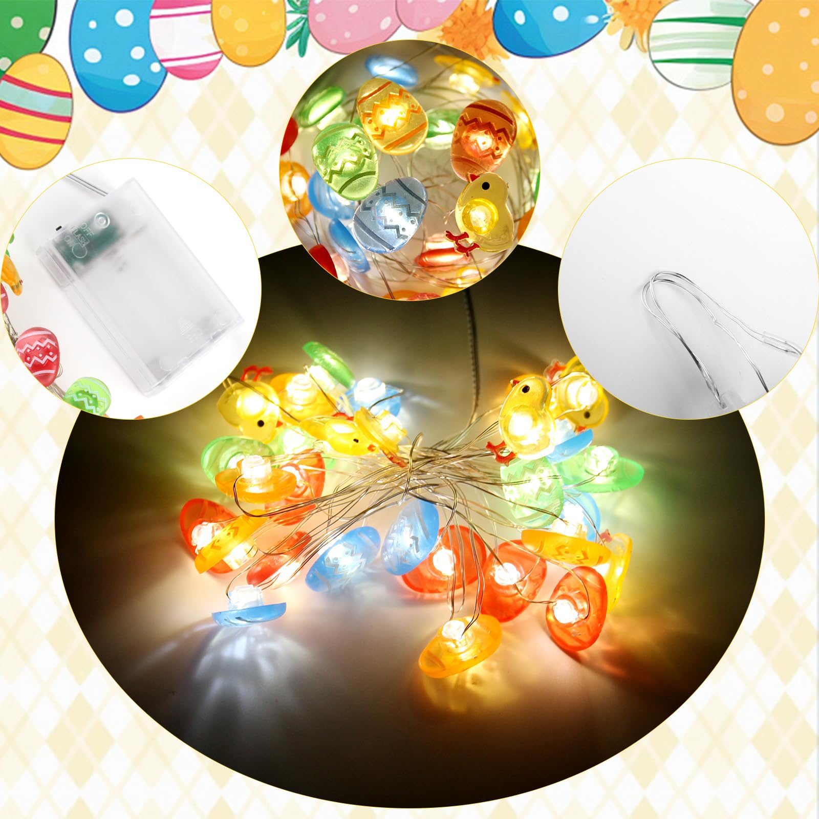 Oster Lichterkette 30 LED Ostereier - 3m Warmweiße Osterlichterkette Mit Hase & Karotte Für Innen & Außen Deko