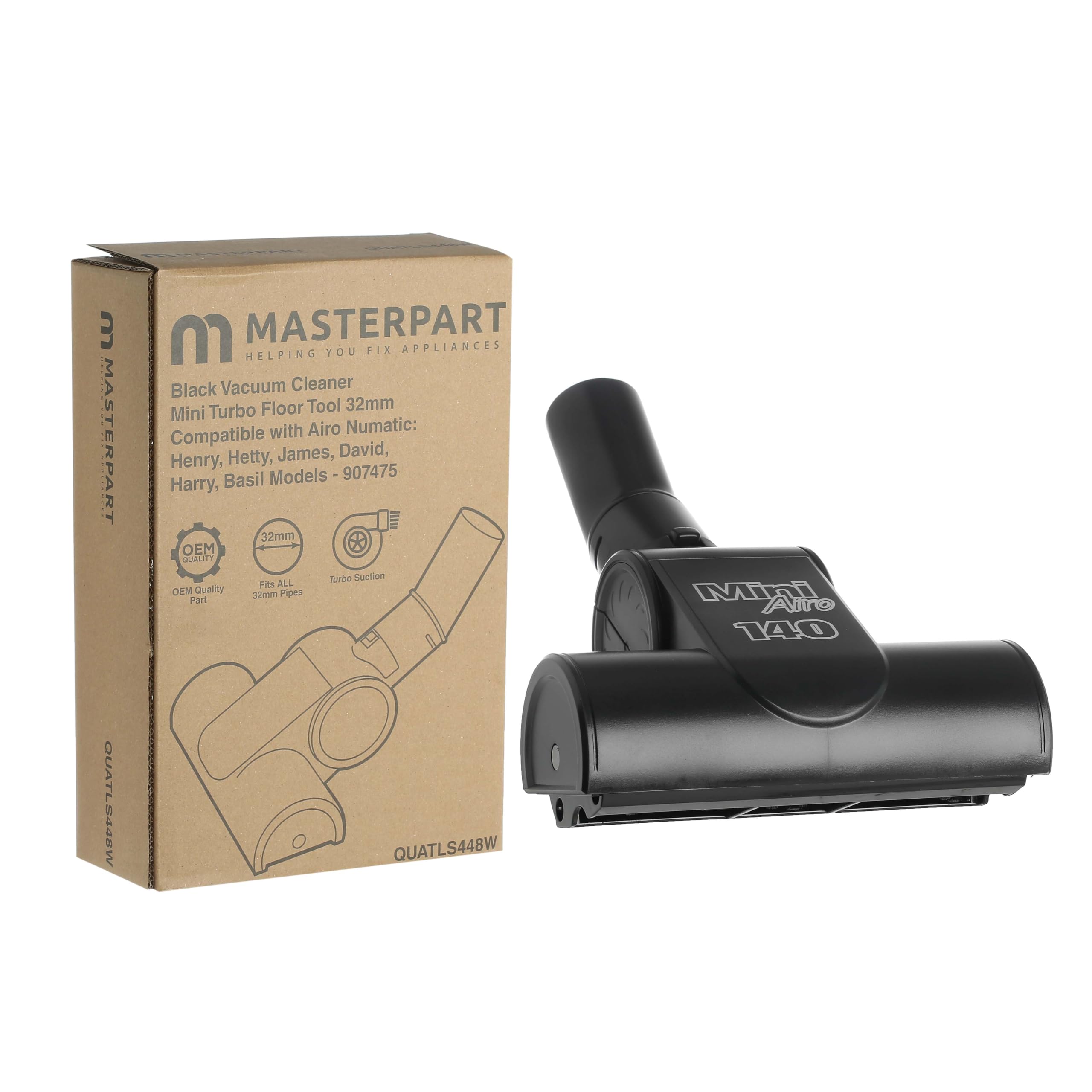 Masterpart Black Vacuum 32Mm Mini Airo Brush 140 Turbo Floor Tool Compatible With Numatic Henry, Hetty, James, George Vacuum Cleaners